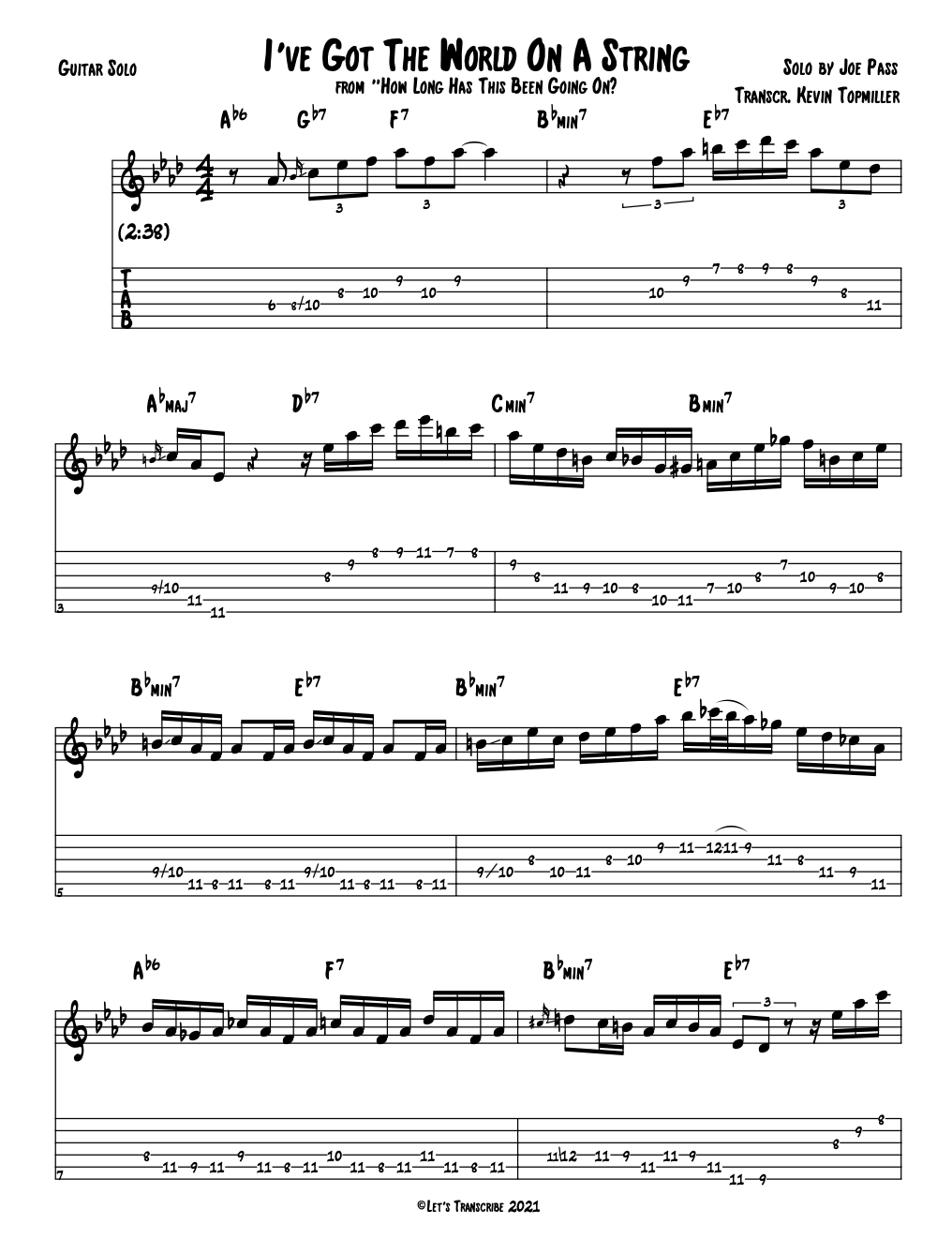 "I've Got the World on a String" - Joe Pass (Jazz Guitar Transcripton)