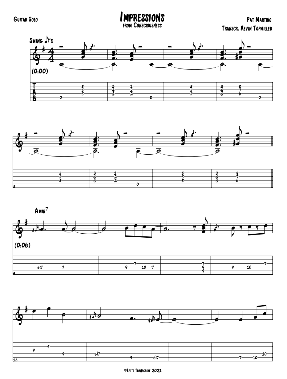 "Impressions" - Pat Martino (Jazz Guitar Transcription)