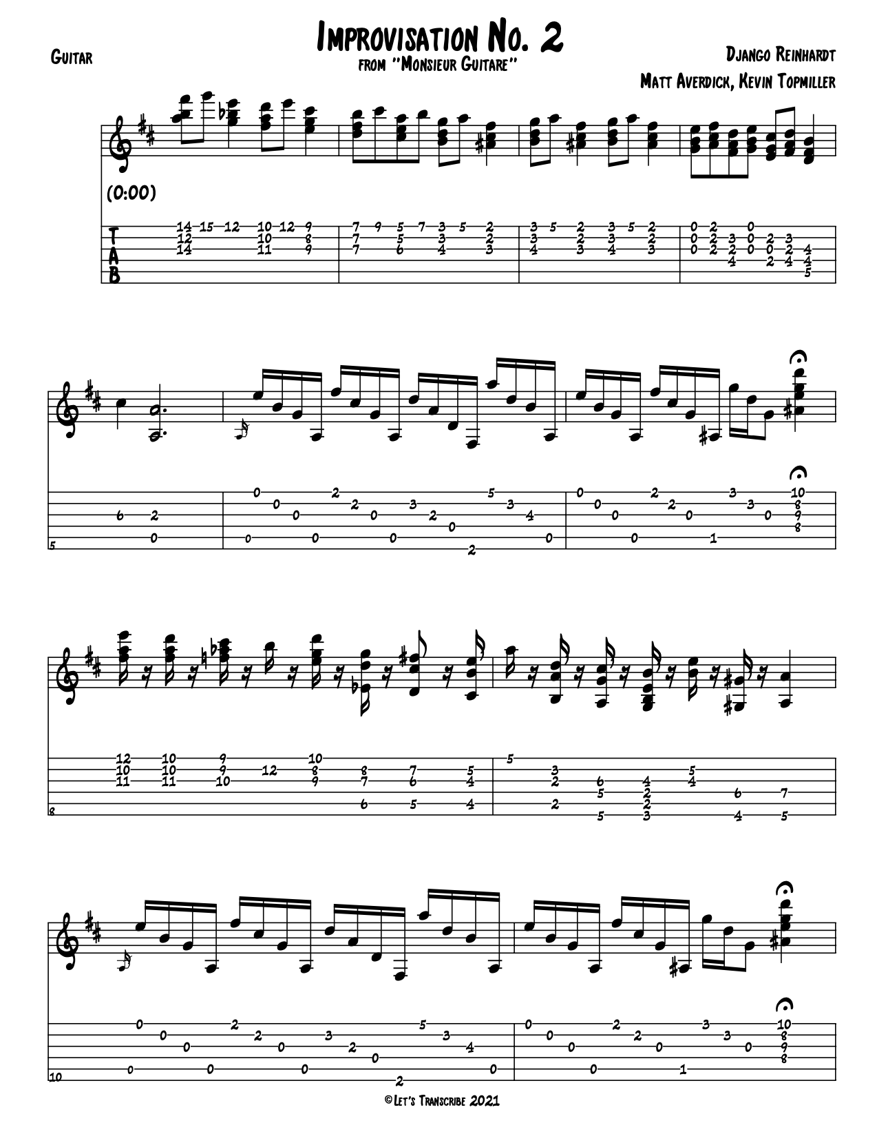 "Improvisation No. 2" - Django Reinhardt (Jazz Guitar Transcription)