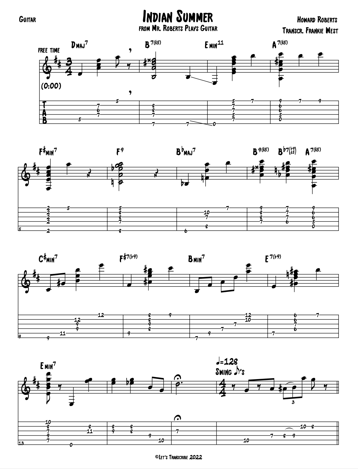 "Indian Summer" - Howard Roberts (Jazz Guitar Transcription)