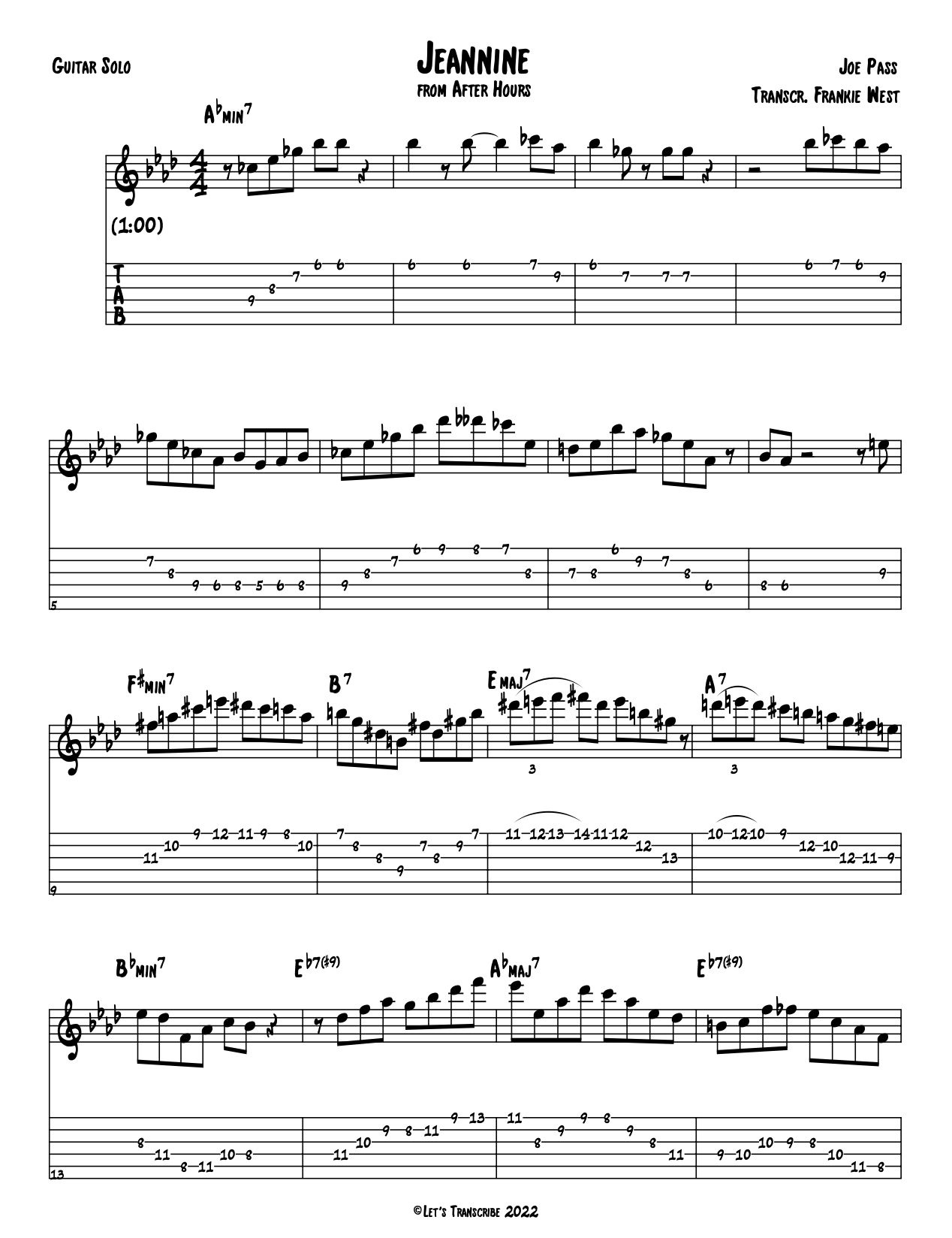 "Jeannine" - Joe Pass (Jazz Guitar Transcription)
