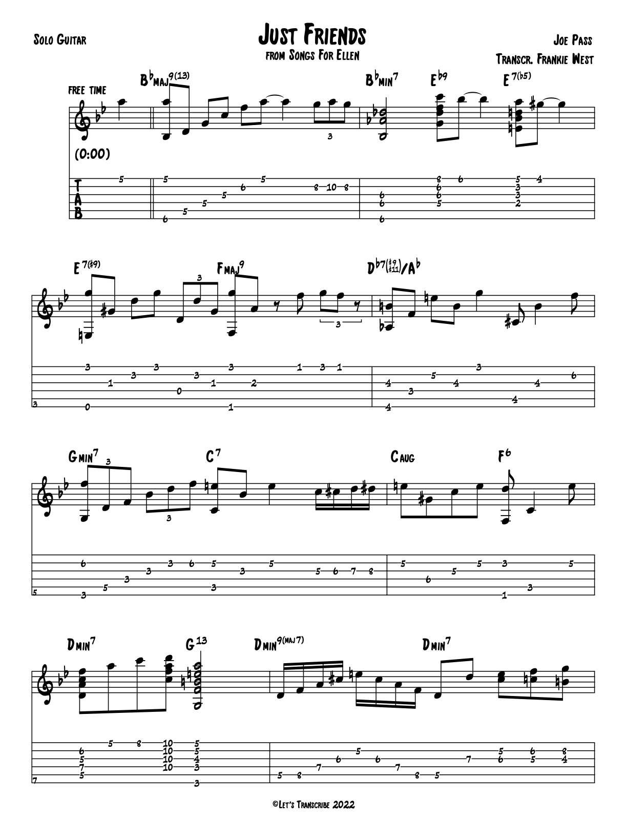 "Just Friends" - Joe Pass (Jazz Guitar Transcription)