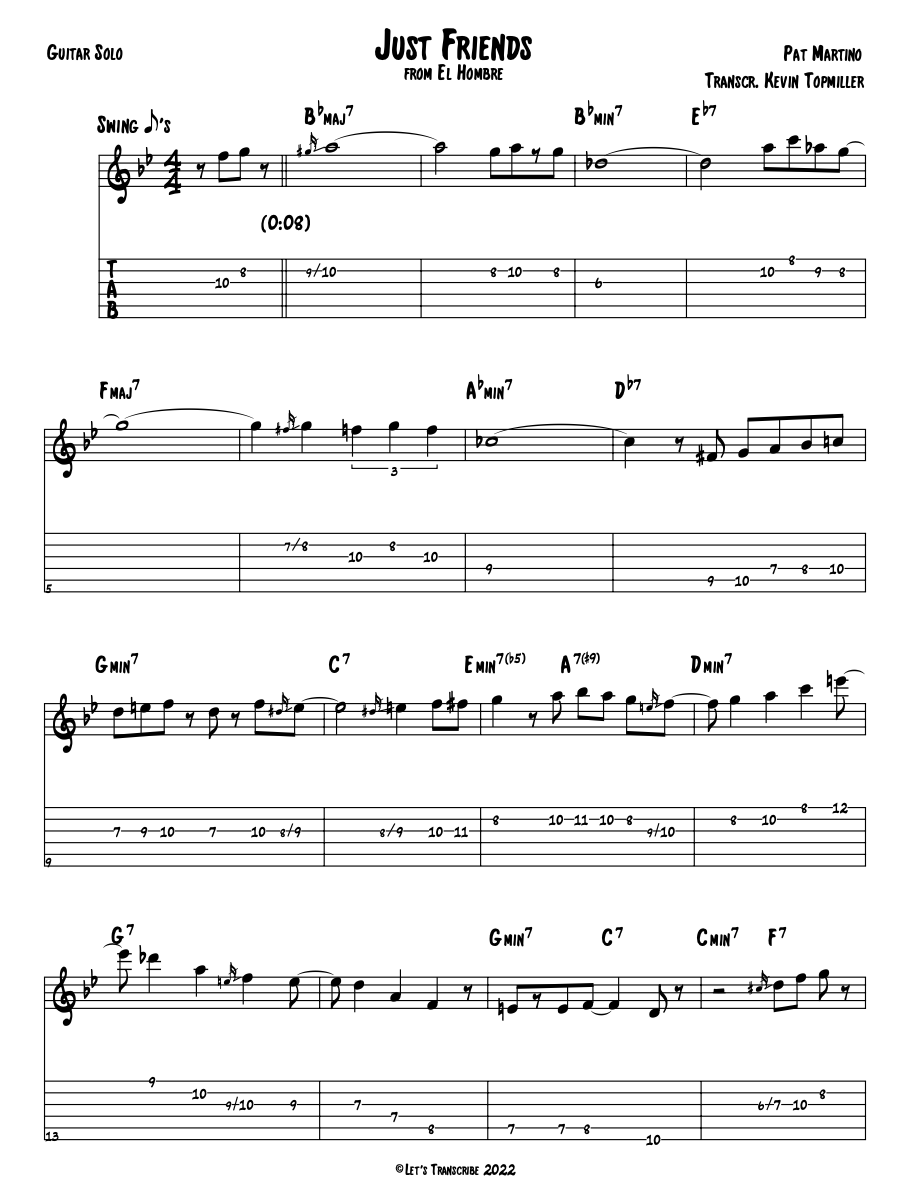 "Just Friends" - Pat Martino (Jazz Guitar Transcription)
