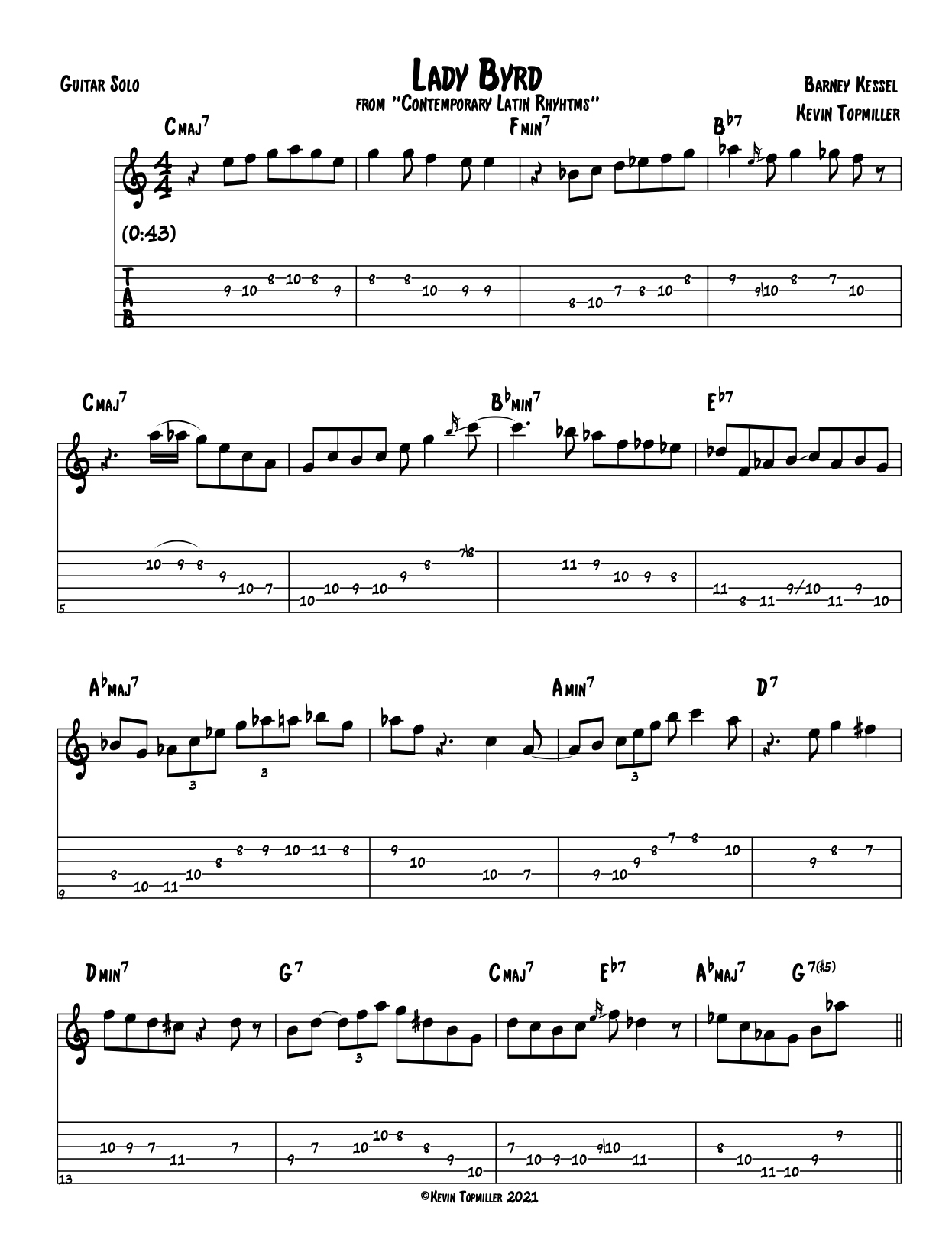 "Lady Byrd" - Barney Kessel (Jazz Guitar Transcription)