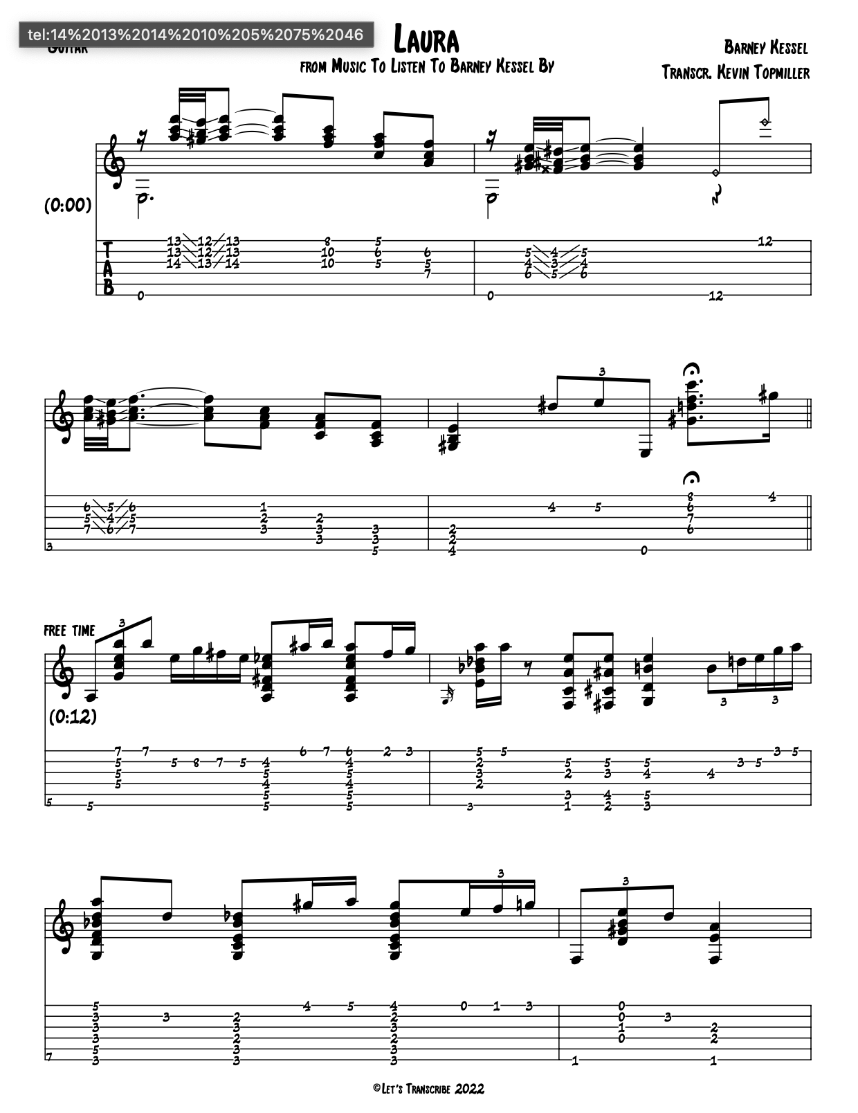 "Laura" - Barney Kessel (Jazz Guitar Transcription)