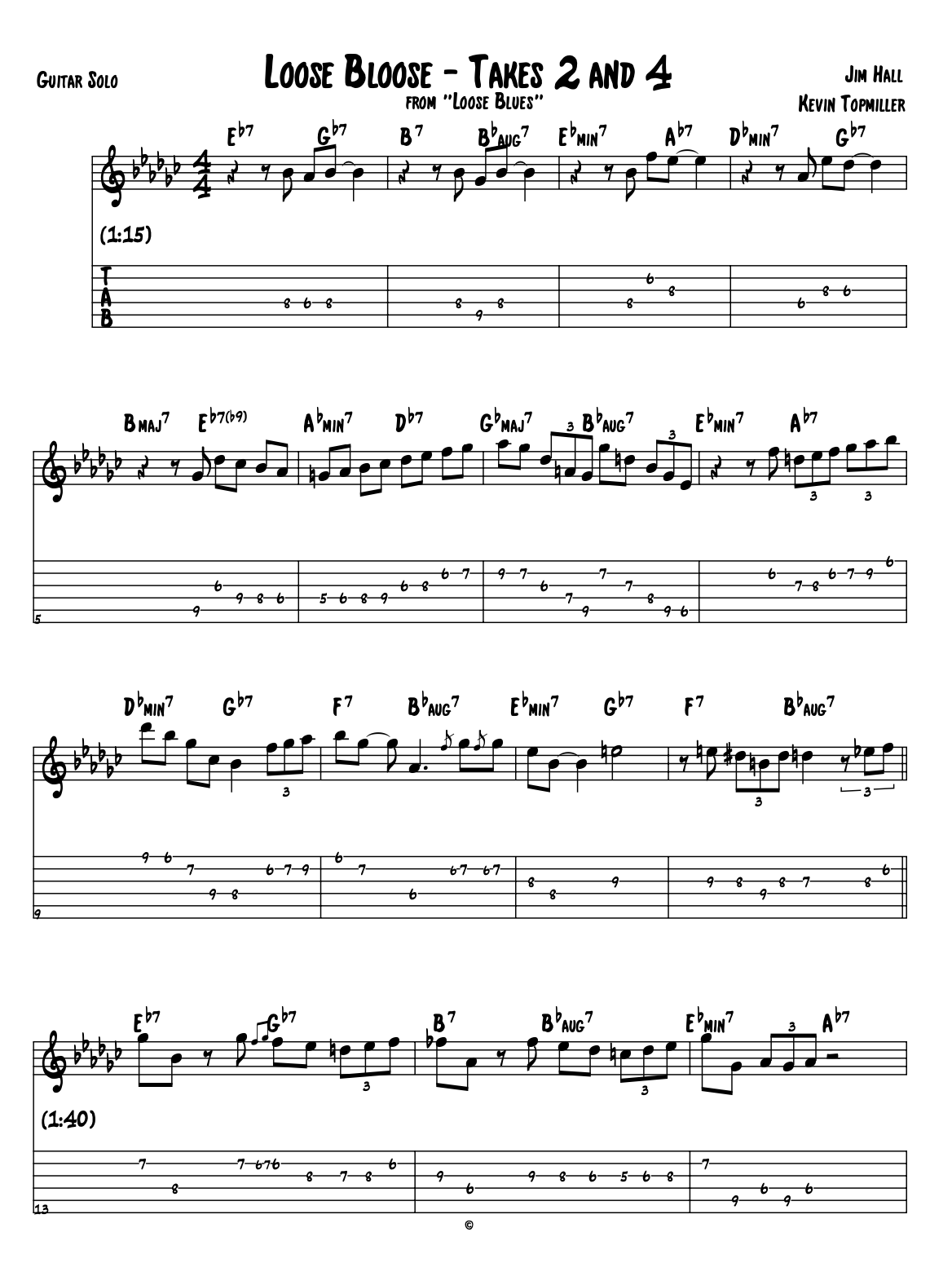 "Loose Bloose - Take 2 and 4"- Jim Hall (Jazz Guitar Transcription)