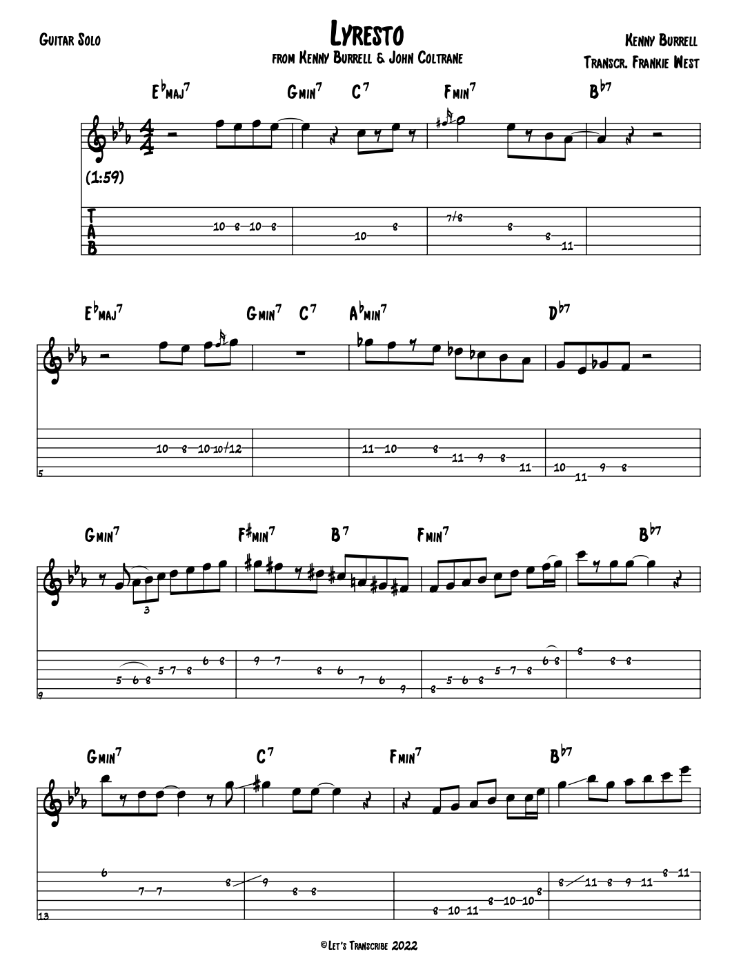 "Lyresto" - Kenny Burrell (Jazz Guitar Transcription)