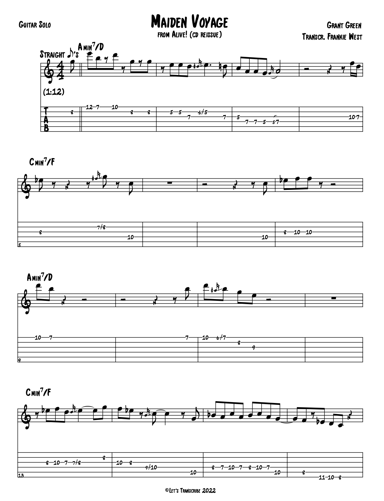 "Maiden Voyage" - Grant Green (Jazz Guitar Transcription)