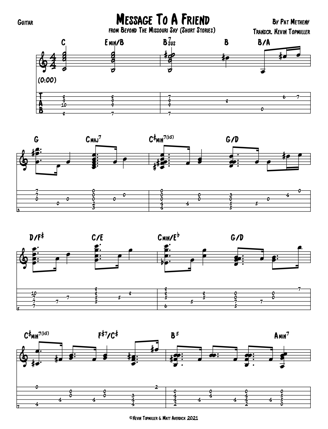 "Message to a Friend" - Pat Metheny (Jazz Guitar Transcription)