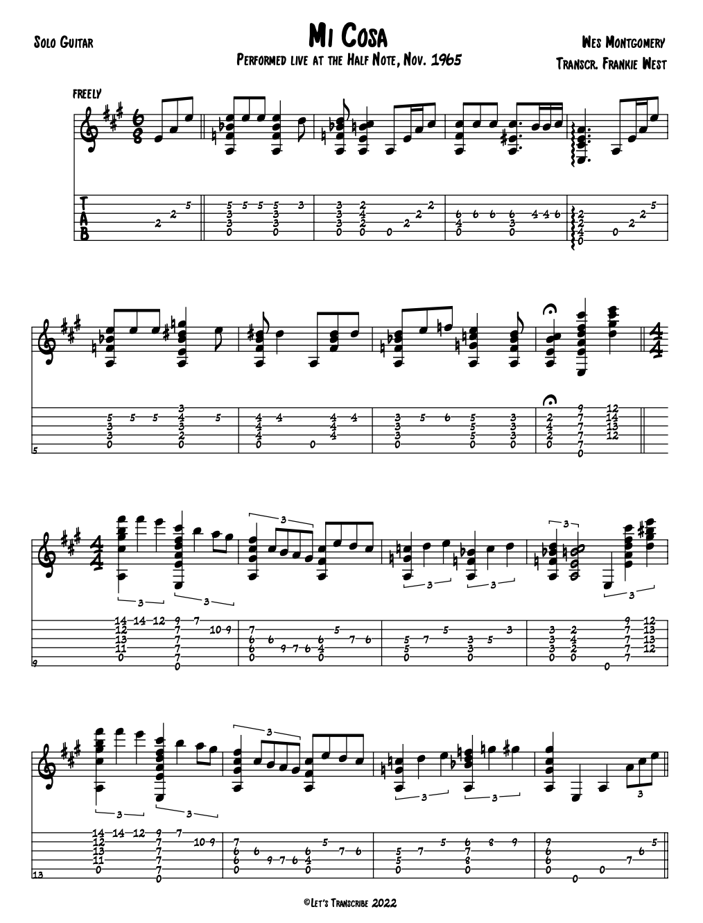 "Mi Cosa" - Wes Montgomery (Jazz Guitar Transcription)