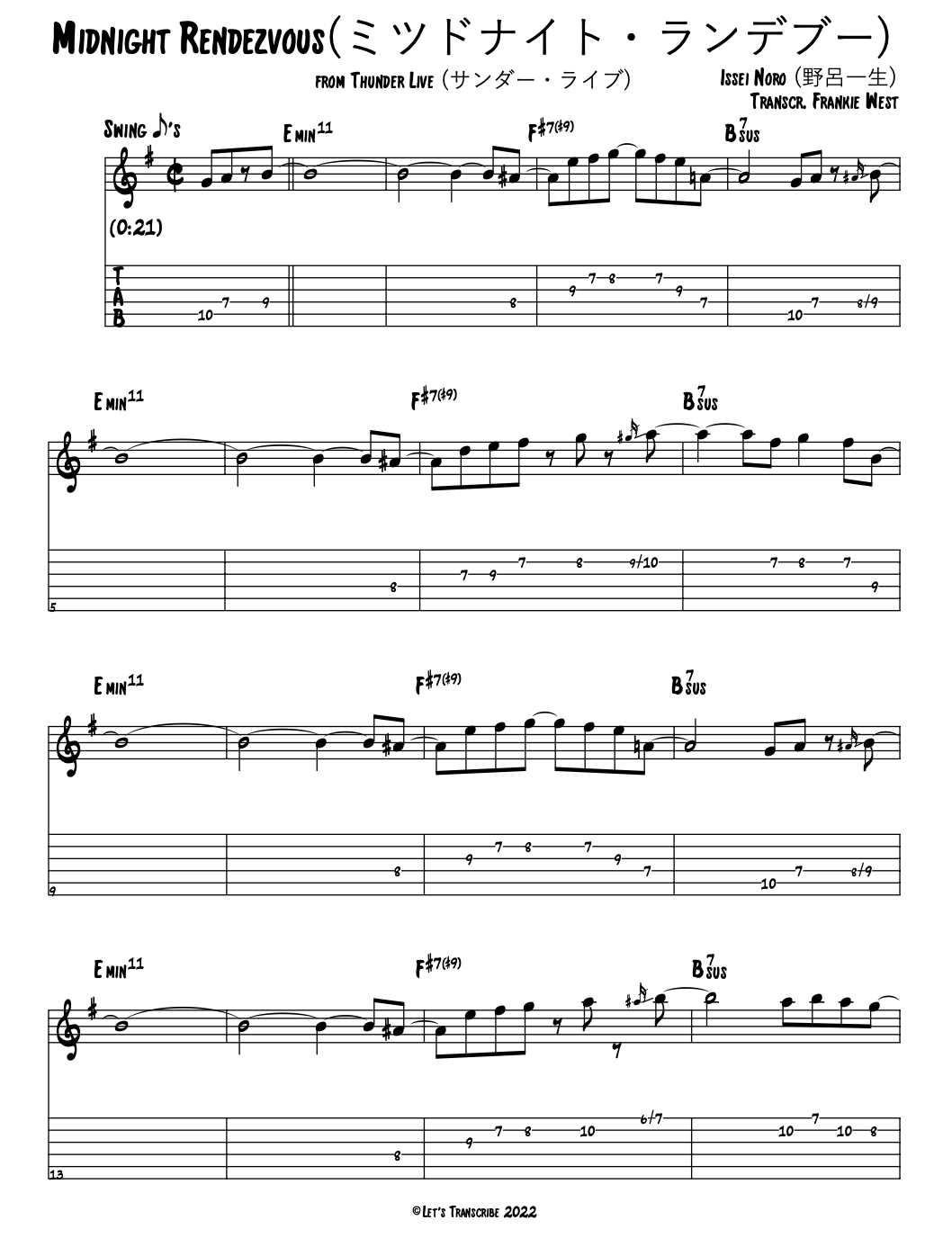 "Midnight Rendezvous" - Casiopea (Jazz Guitar Transcription)