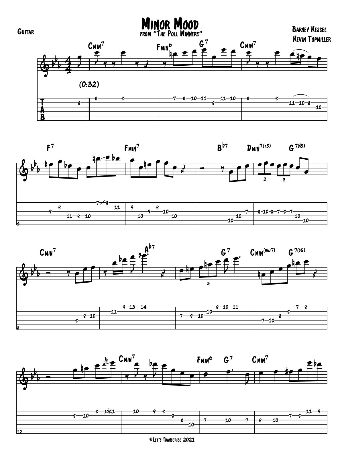 "Minor Mood" - Barney Kessel (Jazz Guitar Transcription)