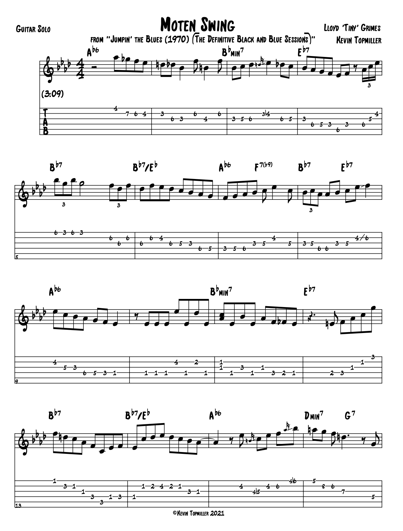 "Moten Swing" - Lloyd "Tiny" Grimes (Jazz Guitar Transcription)