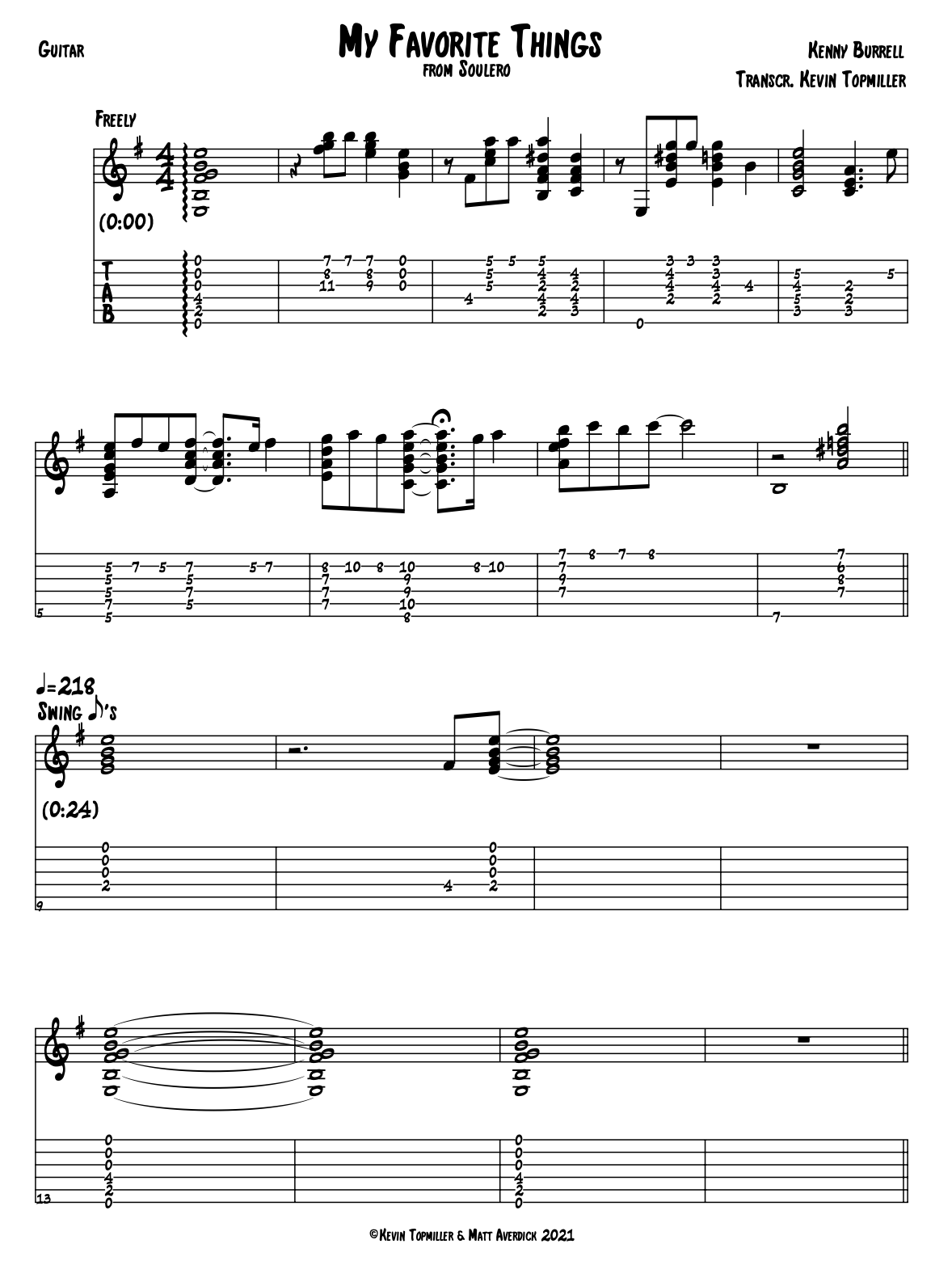 "My Favorite Things" - Kenny Burrell (Jazz Guitar Transcription)