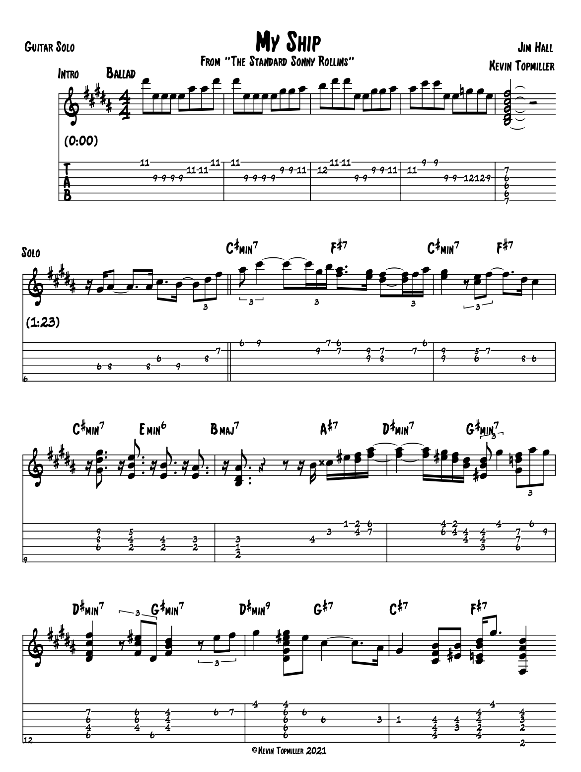 "My Ship" - Jim Hall (Jazz Guitar Transcription)