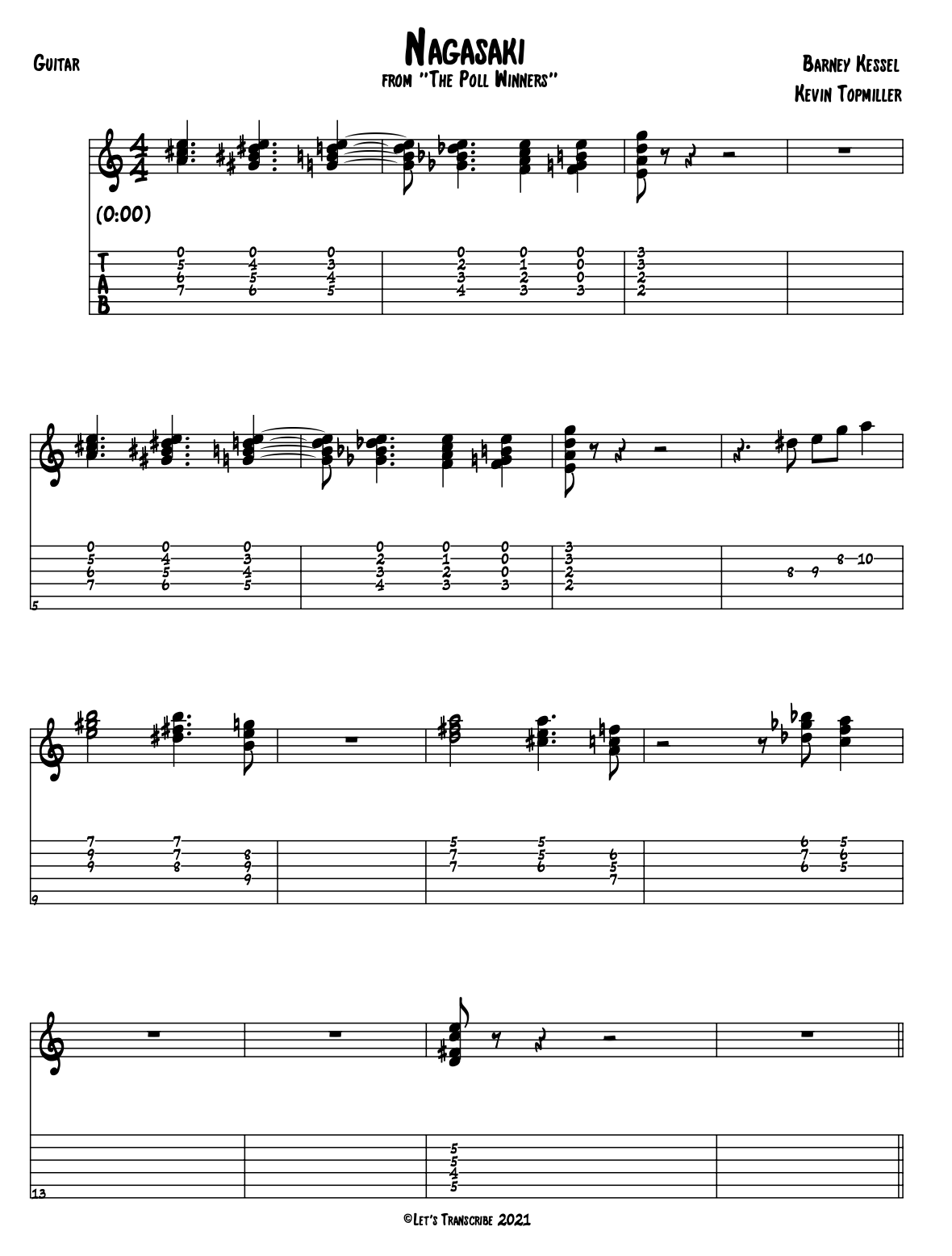 "Nagasaki" - Barney Kessel (Jazz Guitar Transcription)