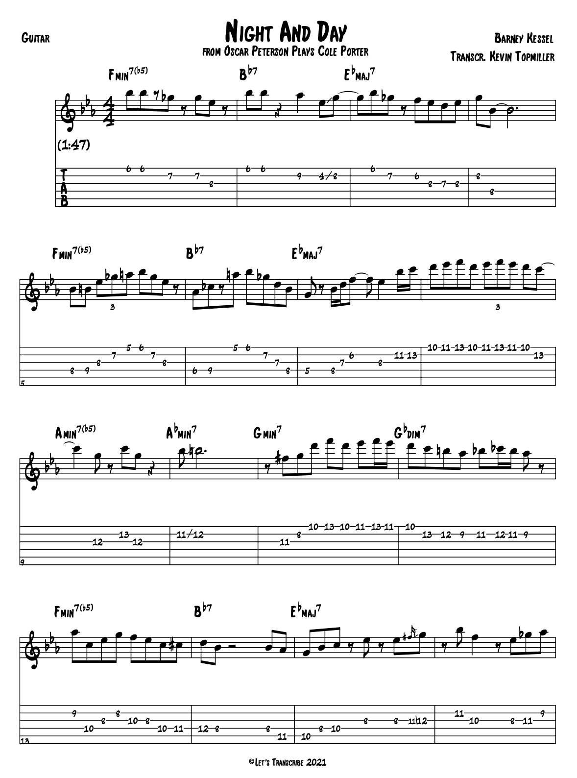 "Night and Day" - Barney Kessel (Jazz Guitar Transcription)