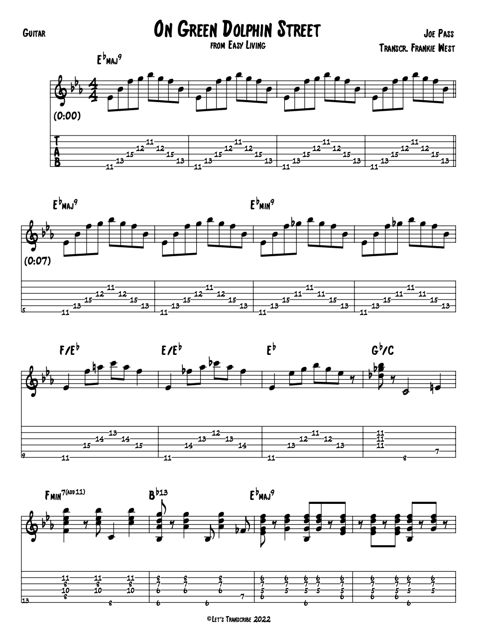 "On Green Dolphin Street" - Joe Pass (Jazz Guitar Transcription)