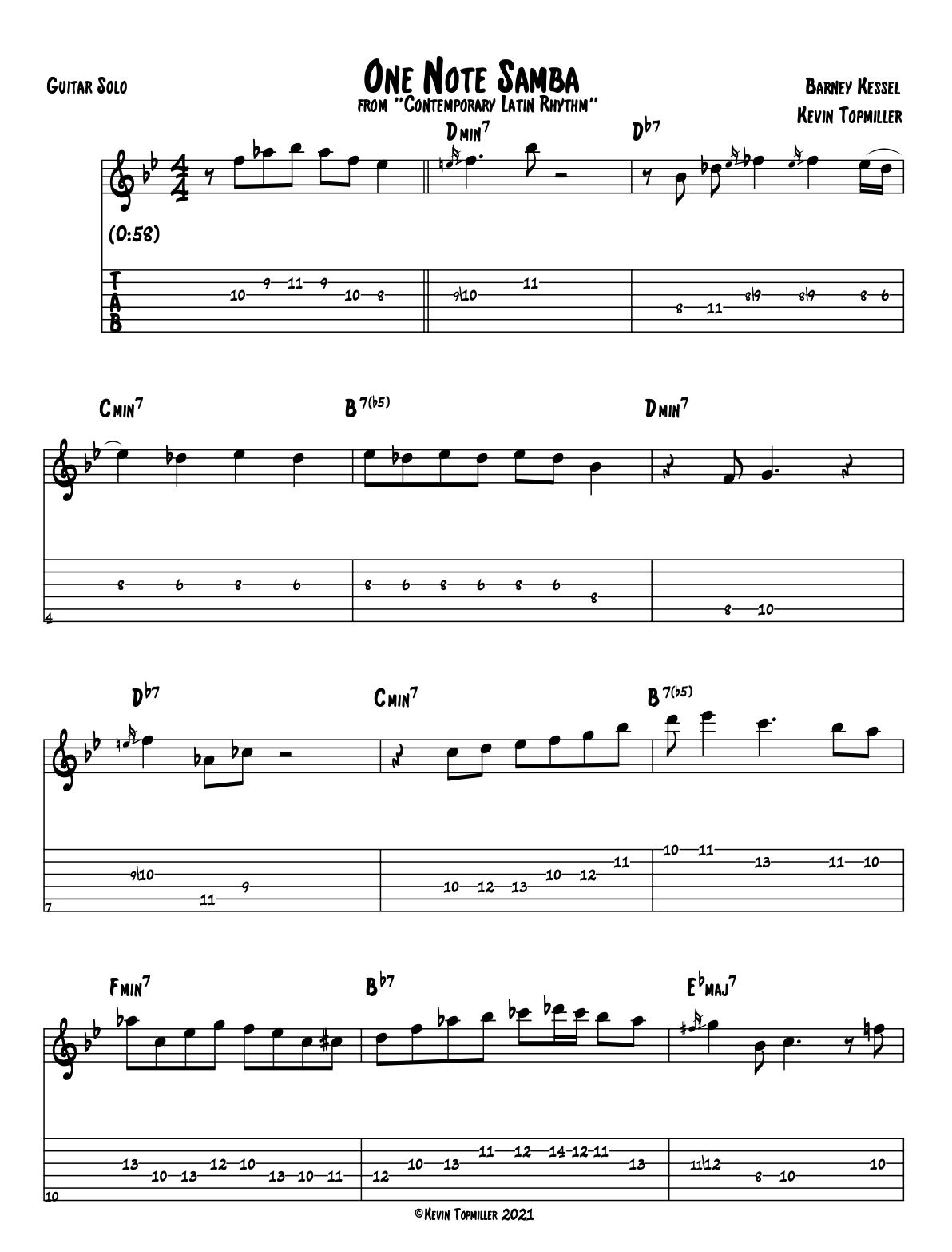 "One Note Samba" - Barney Kessel (Jazz Guitar Transcription)