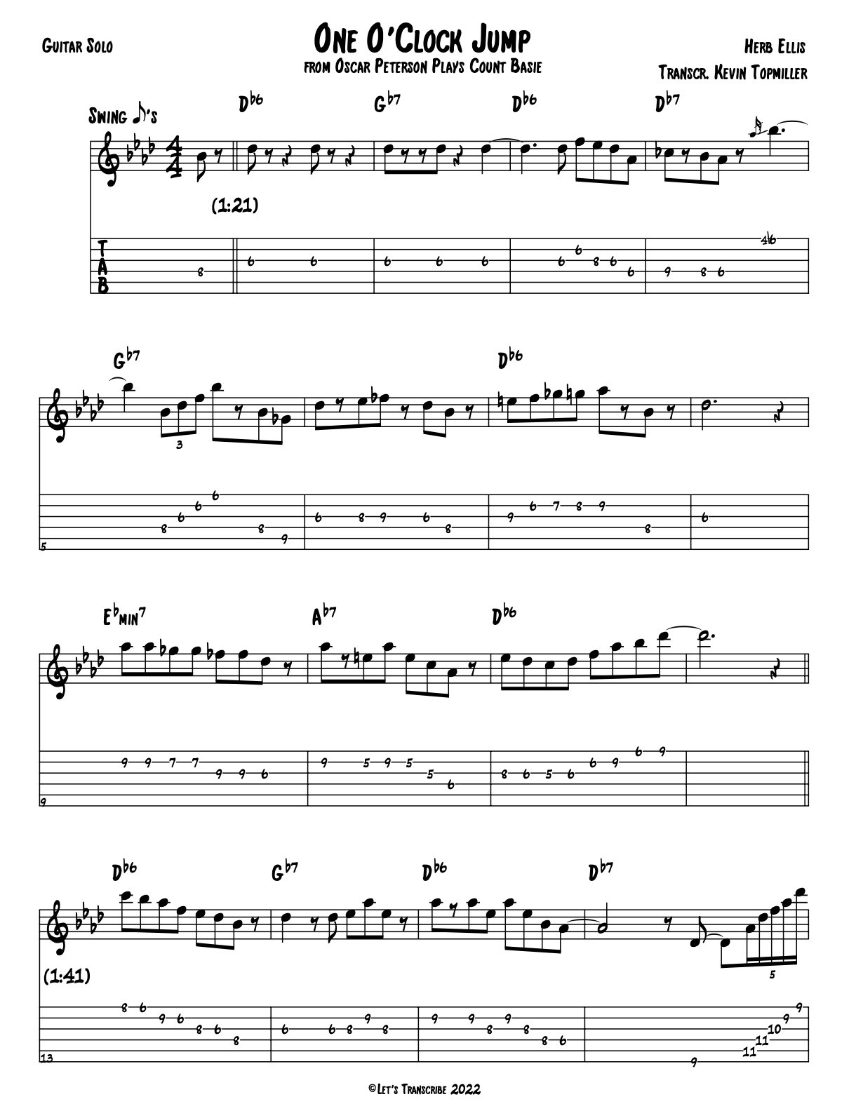 "One O' Clock Jump" - Herb Ellis (Jazz Guitar Transcription)