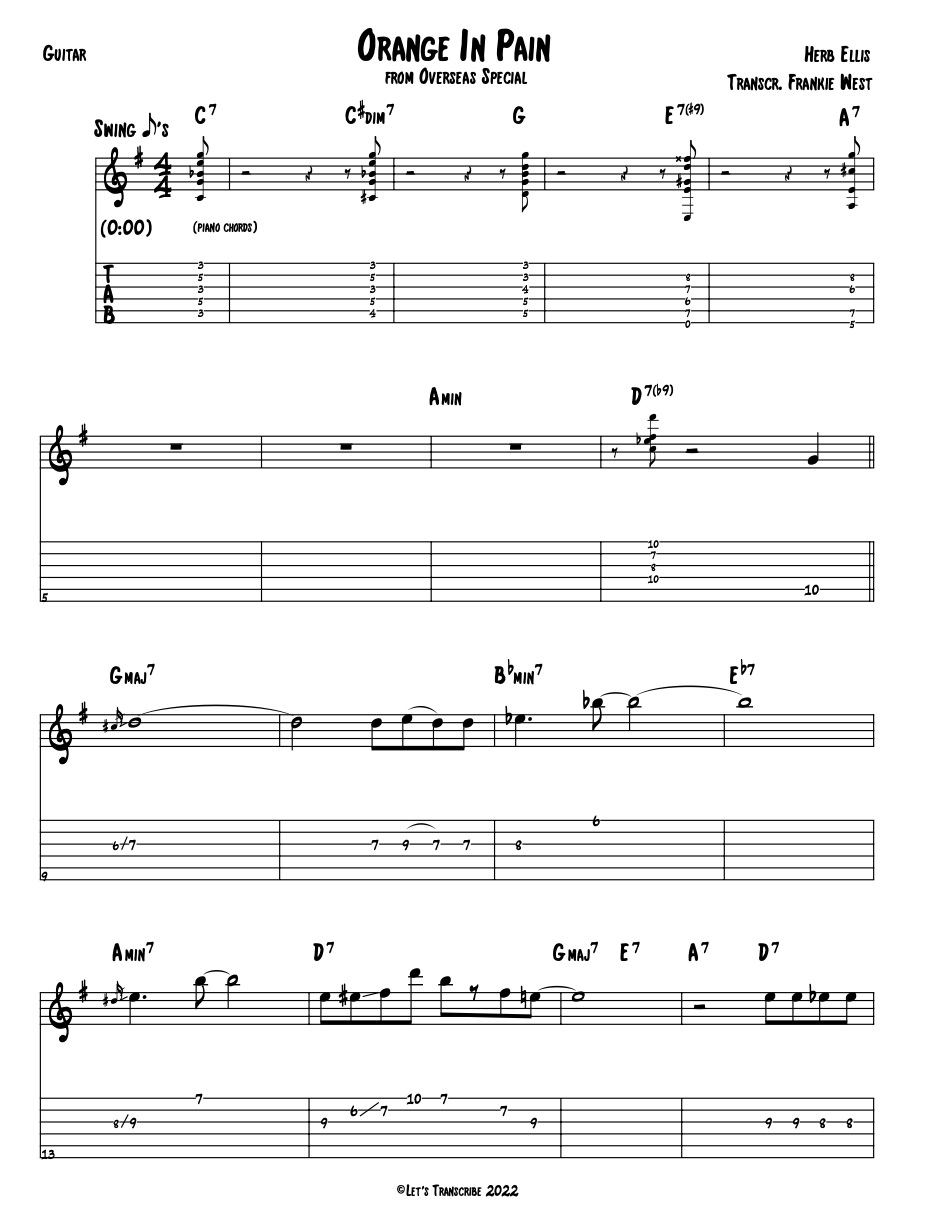 "Orange In Pain" - Herb Ellis (Jazz Guitar Transcription)