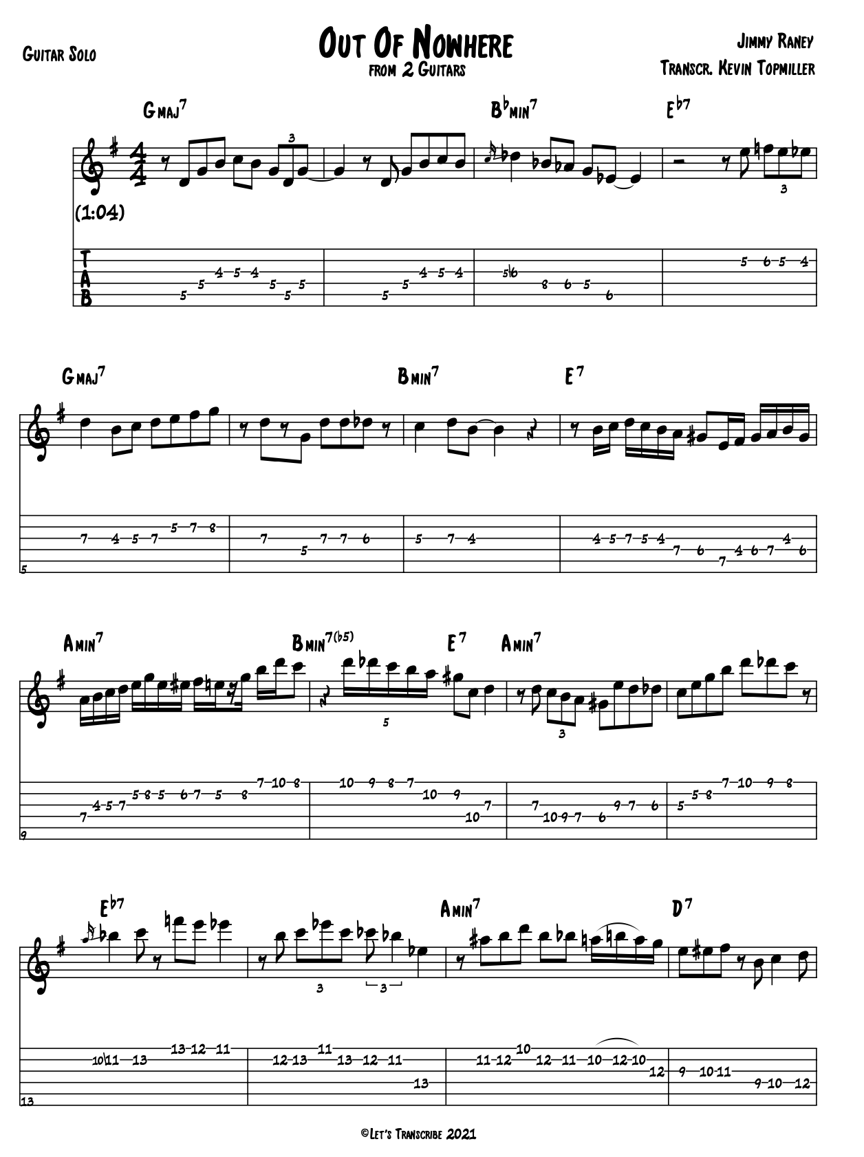 "Out of Nowhere" - Jimmy Raney (Jazz Guitar Transcription)