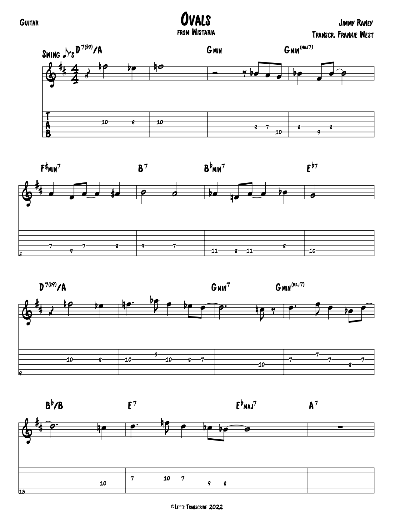 "Ovals" - Jimmy Raney (Jazz Guitar Transcription)