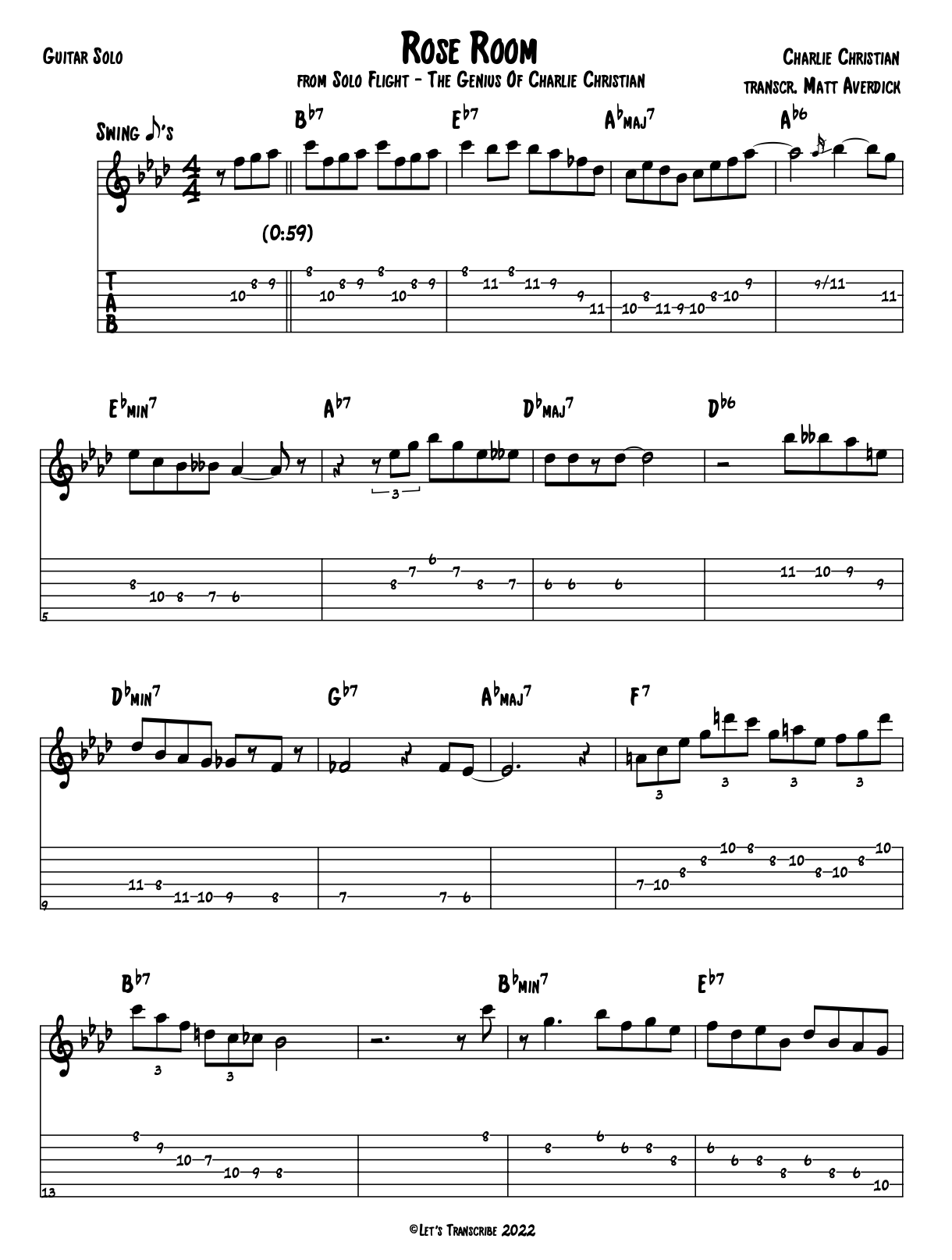 "Rose Room" - Charlie Christian (Jazz Guitar Transcription)