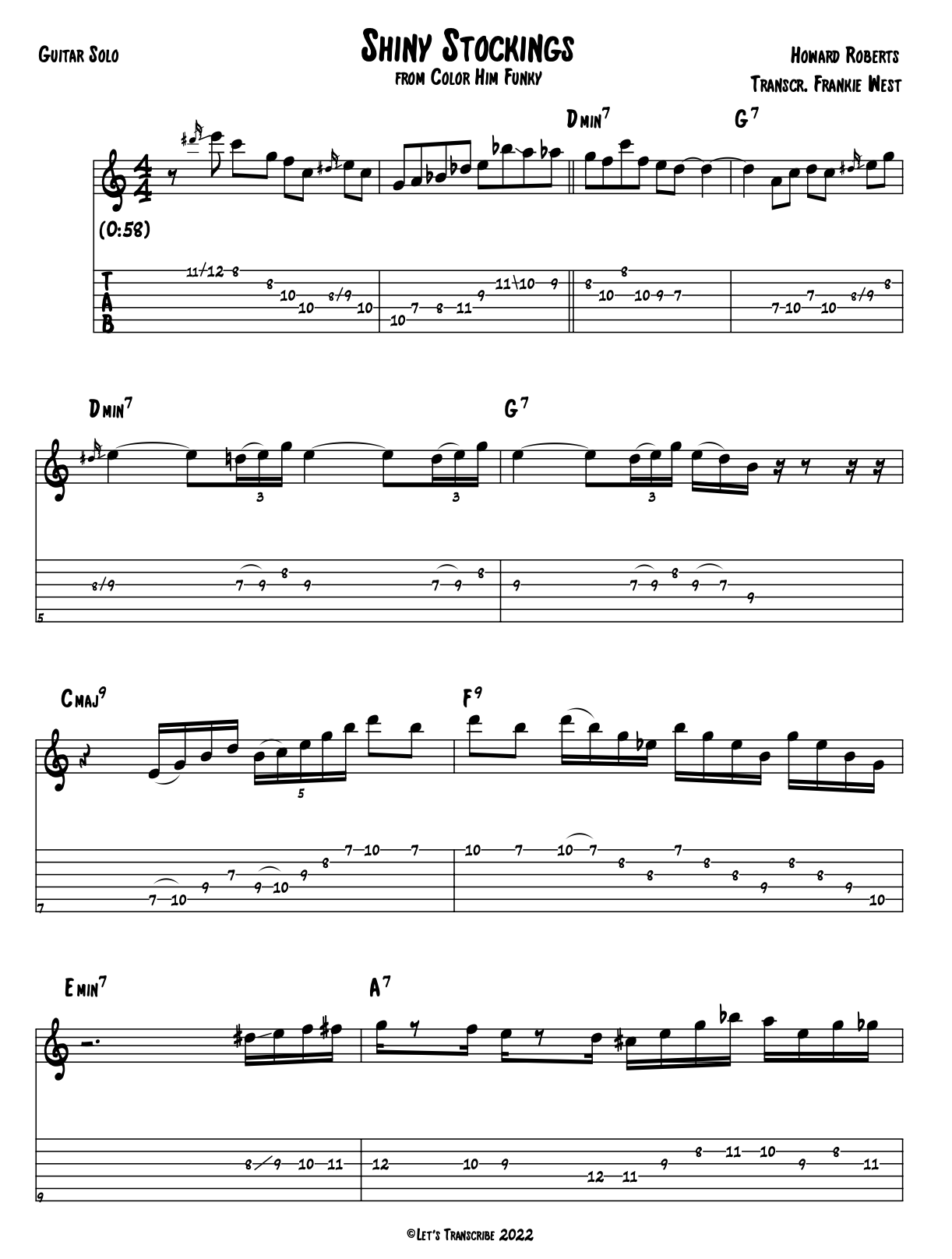 "Shiny Stockings" - Howard Roberts (Jazz Guitar Transcription)