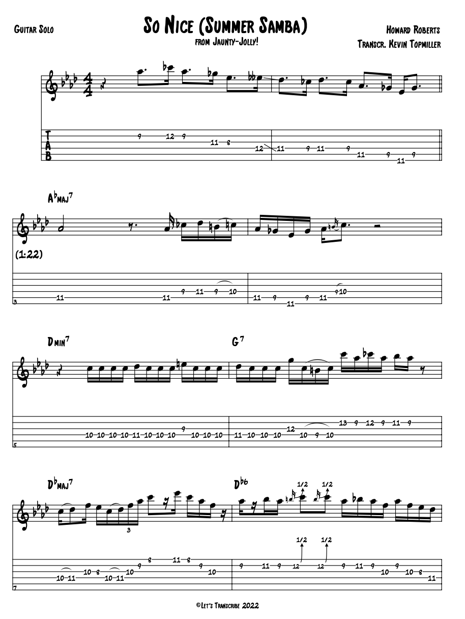"So Nice (Summer Samba)" - Howard Roberts (Jazz Guitar Transcription)