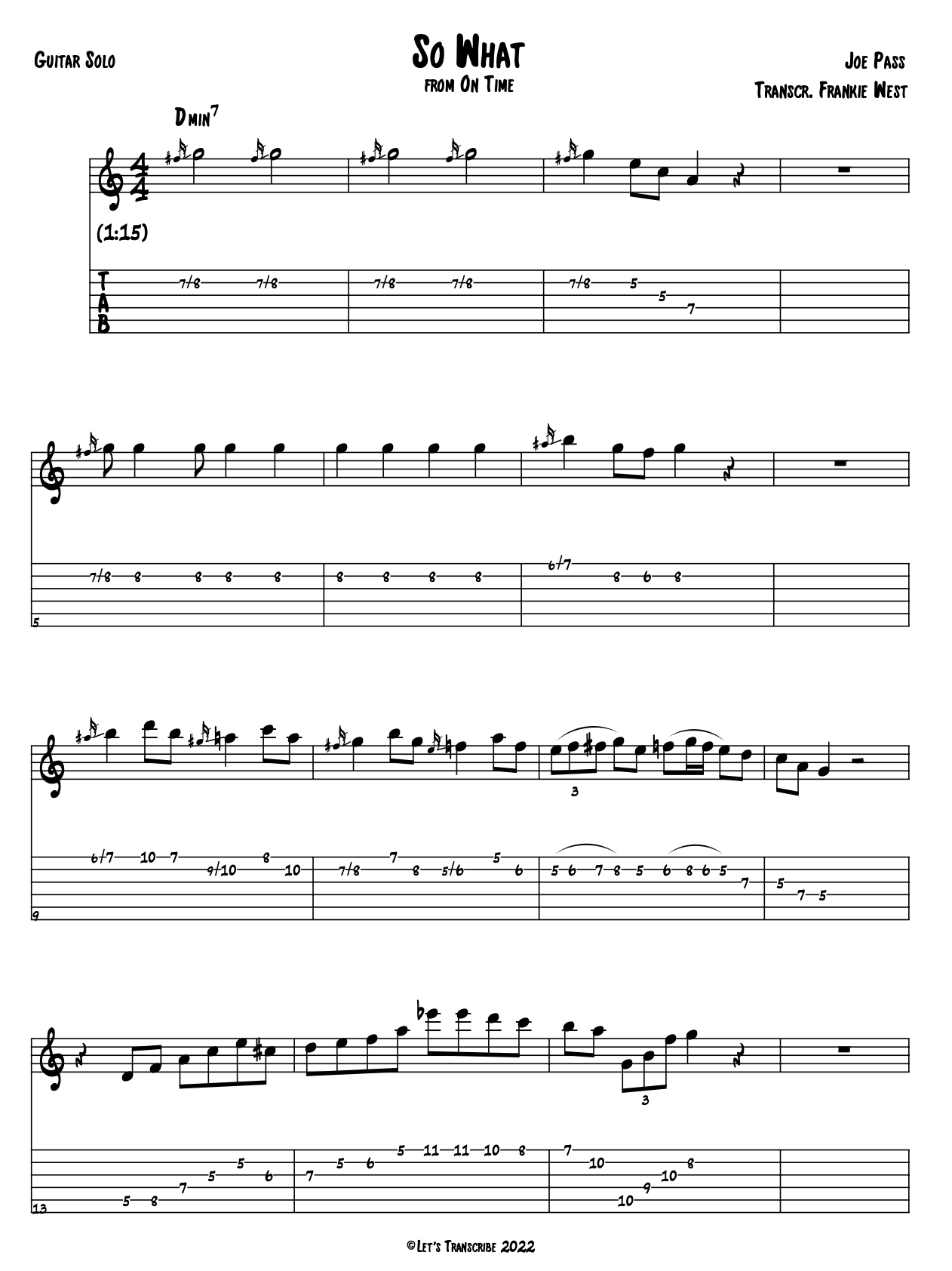 "So What" - Joe Pass (Jazz Guitar Transcription)