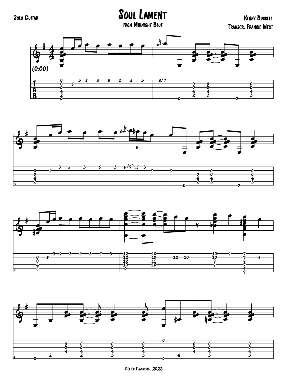 "Soul Lament" - Kenny Burrell (Jazz Guitar Transcription)