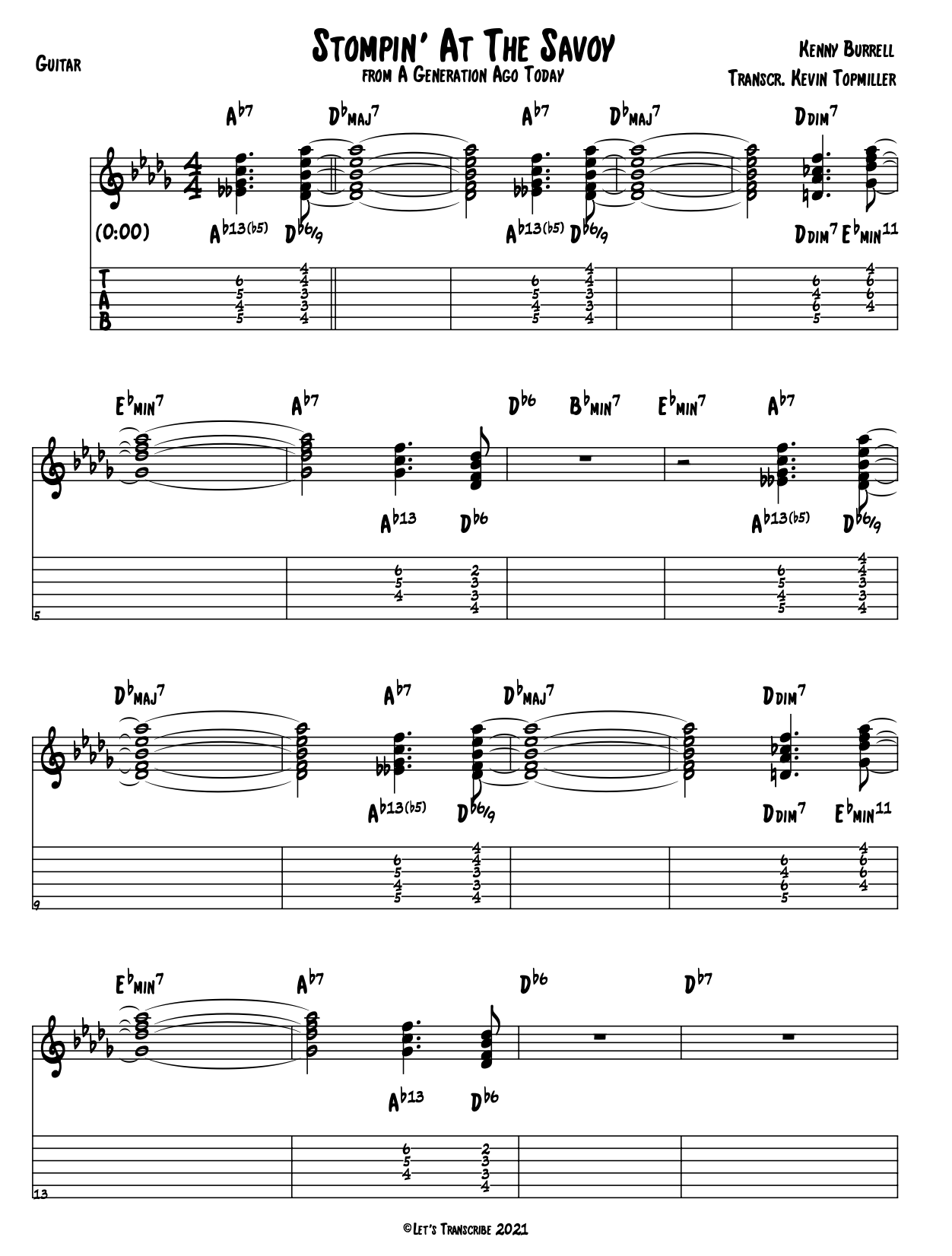 "Stompin' at the Savoy" - Kenny Burrell (Jazz Guitar Transcription)