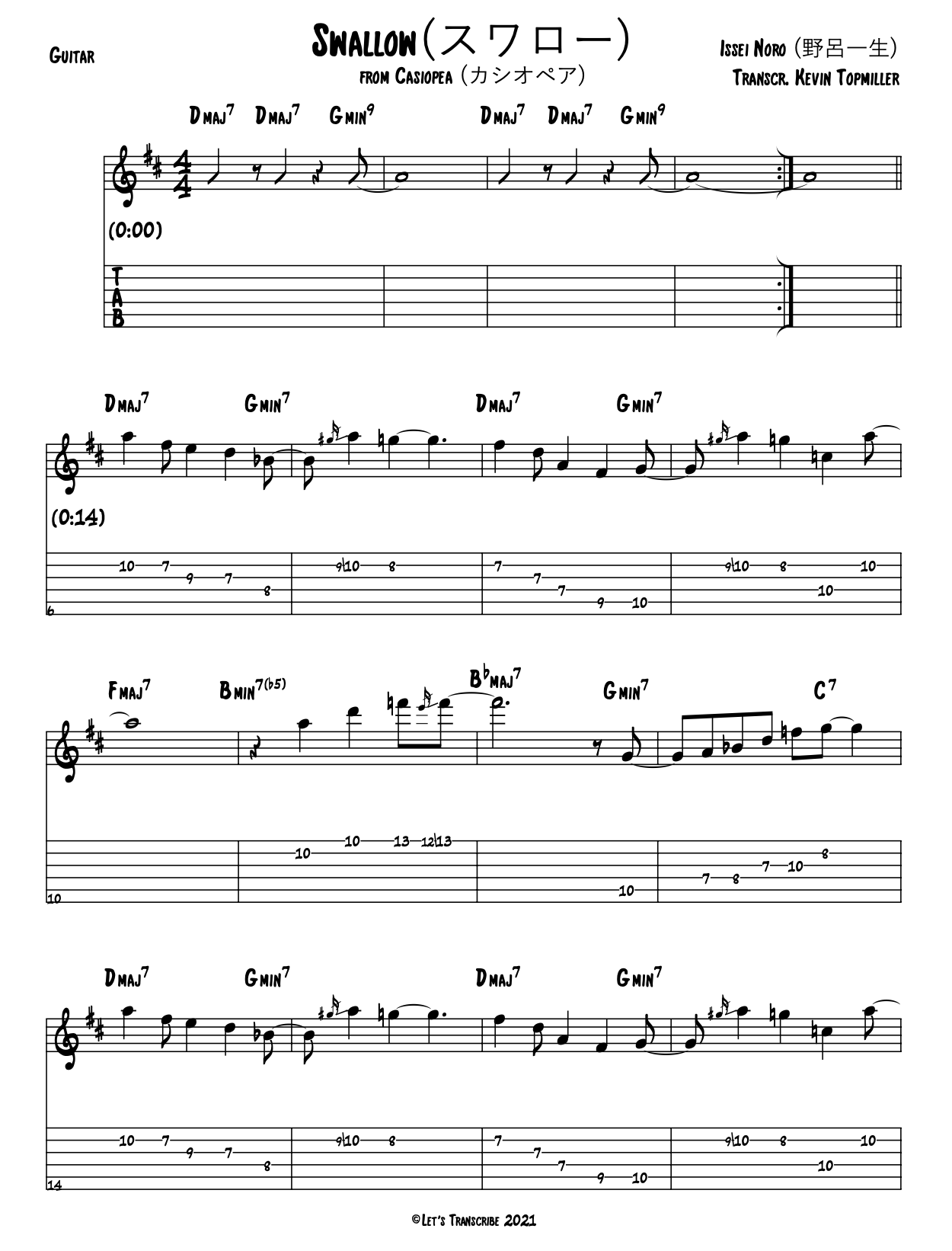 "Swallow" - Casiopea (Jazz Guitar Transcription)