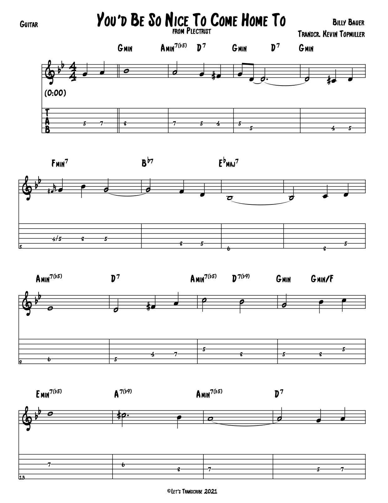 "You'd Be So Nice to Come Home To" - Billy Bauer (Jazz Guitar Transcription)