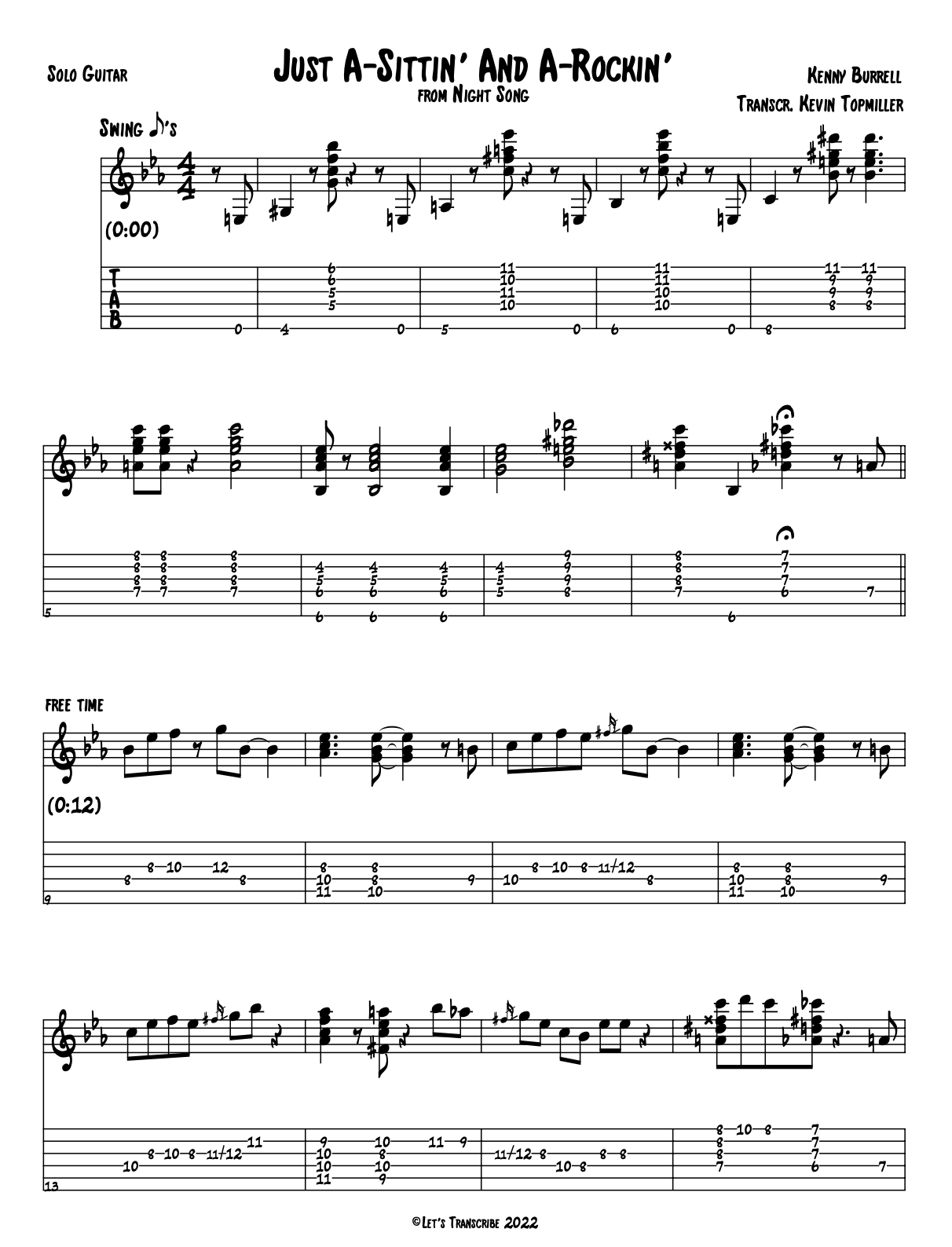 “Just A-Sittin’ And A Rockin'” – Kenny Burrell (Jazz Guitar Transcription)