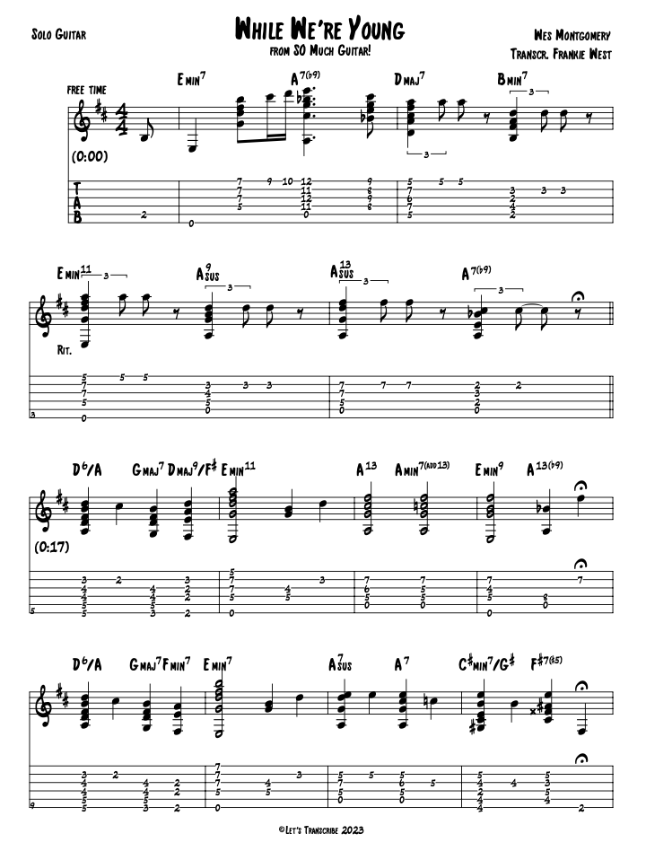 "While We're Young" - Wes Montgomery (Jazz Guitar Transcription)