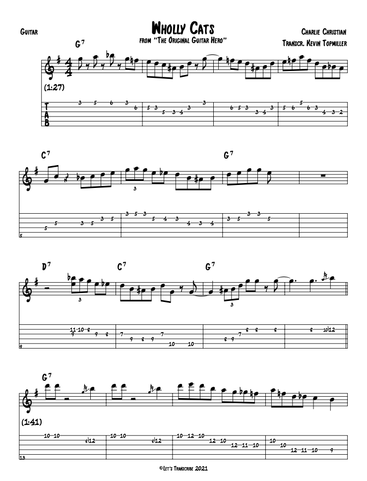 "Wholly Cats" - Charlie Christian (Jazz Guitar Transcription)