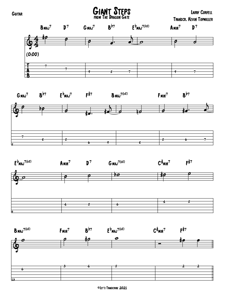 "Giant Steps" - Larry Coryell (Jazz Guitar Transcription)