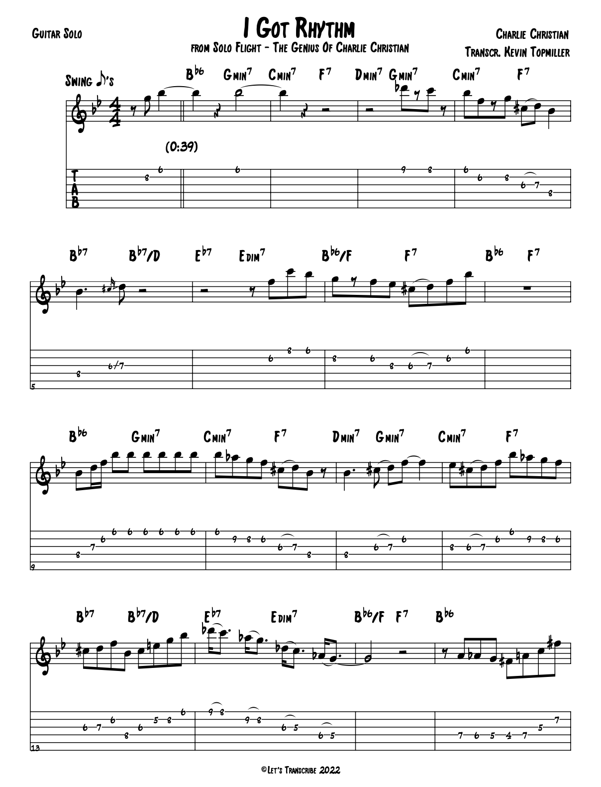 "I Got Rhythm" - Charlie Christian (Jazz Guitar Transcription)