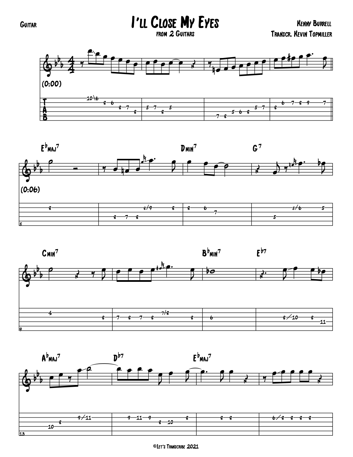 "I'll Close My Eyes" - Kenny Burrell (Jazz Guitar Transcription)