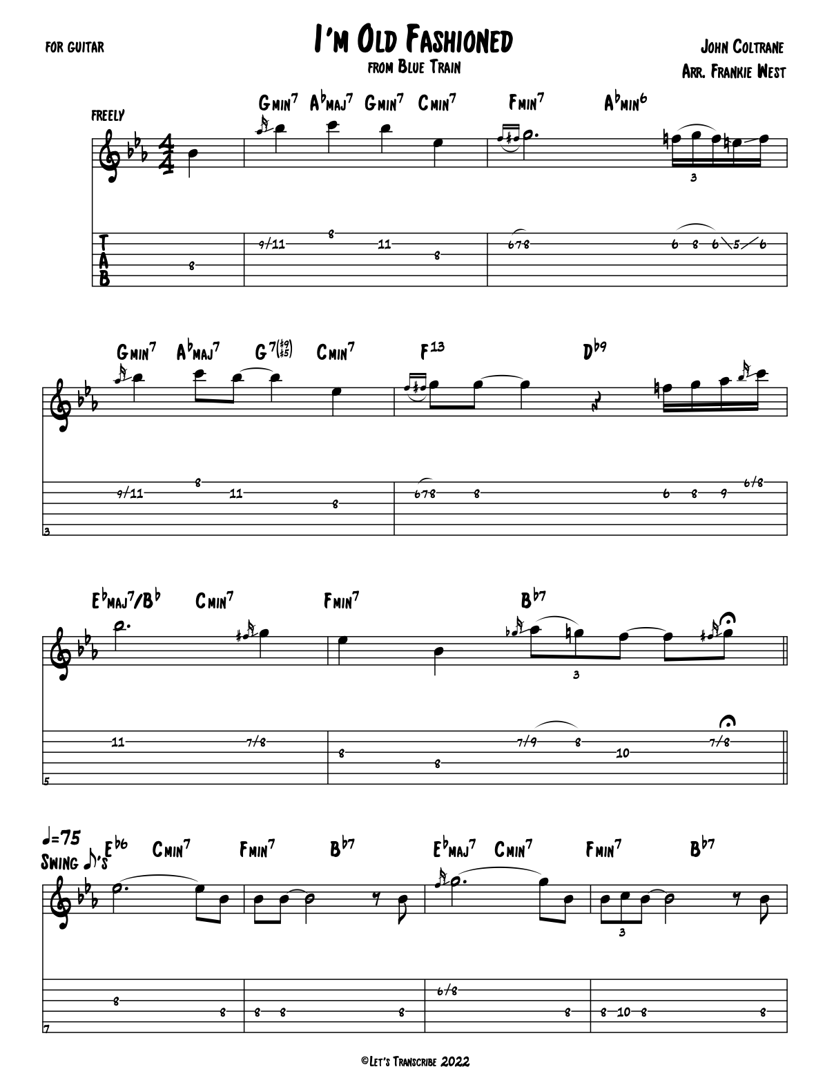 "I'm Old Fashioned" - John Coltrane (Jazz Guitar Playthrough)
