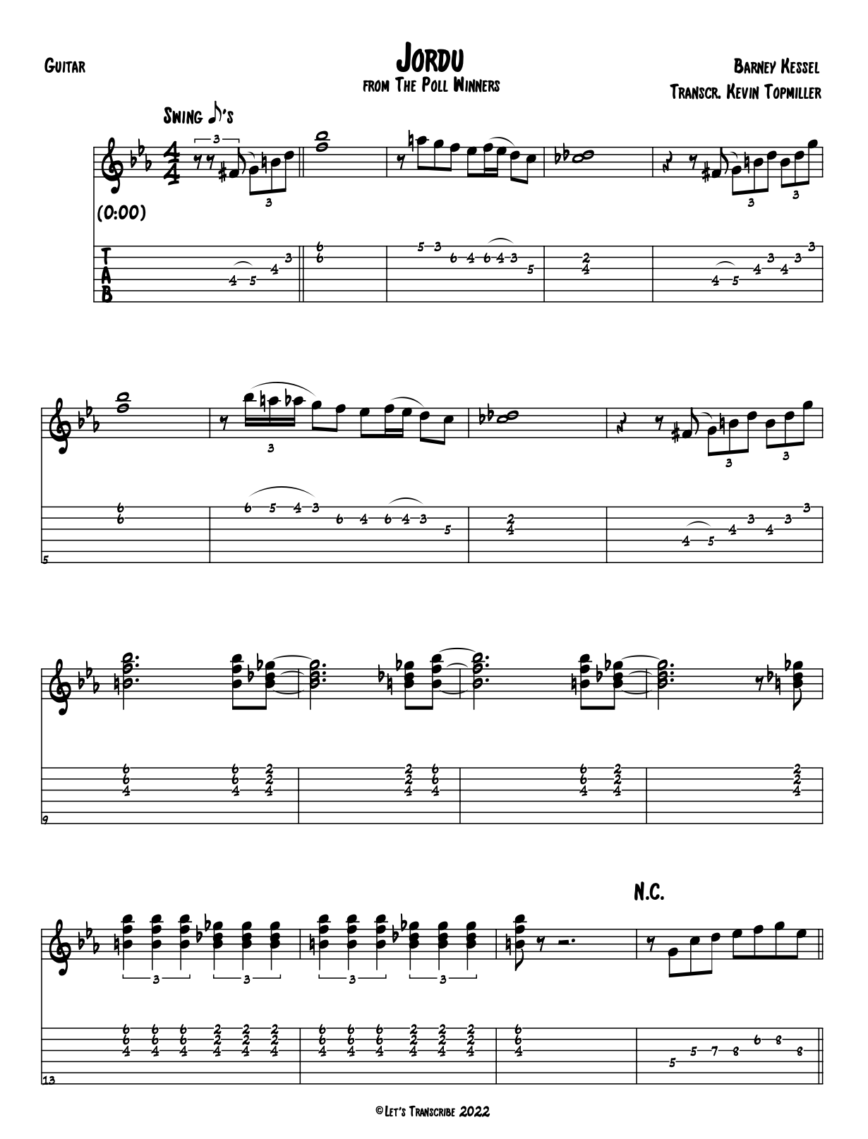 "Jordu" - Barney Kessel (Jazz Guitar Transcription)