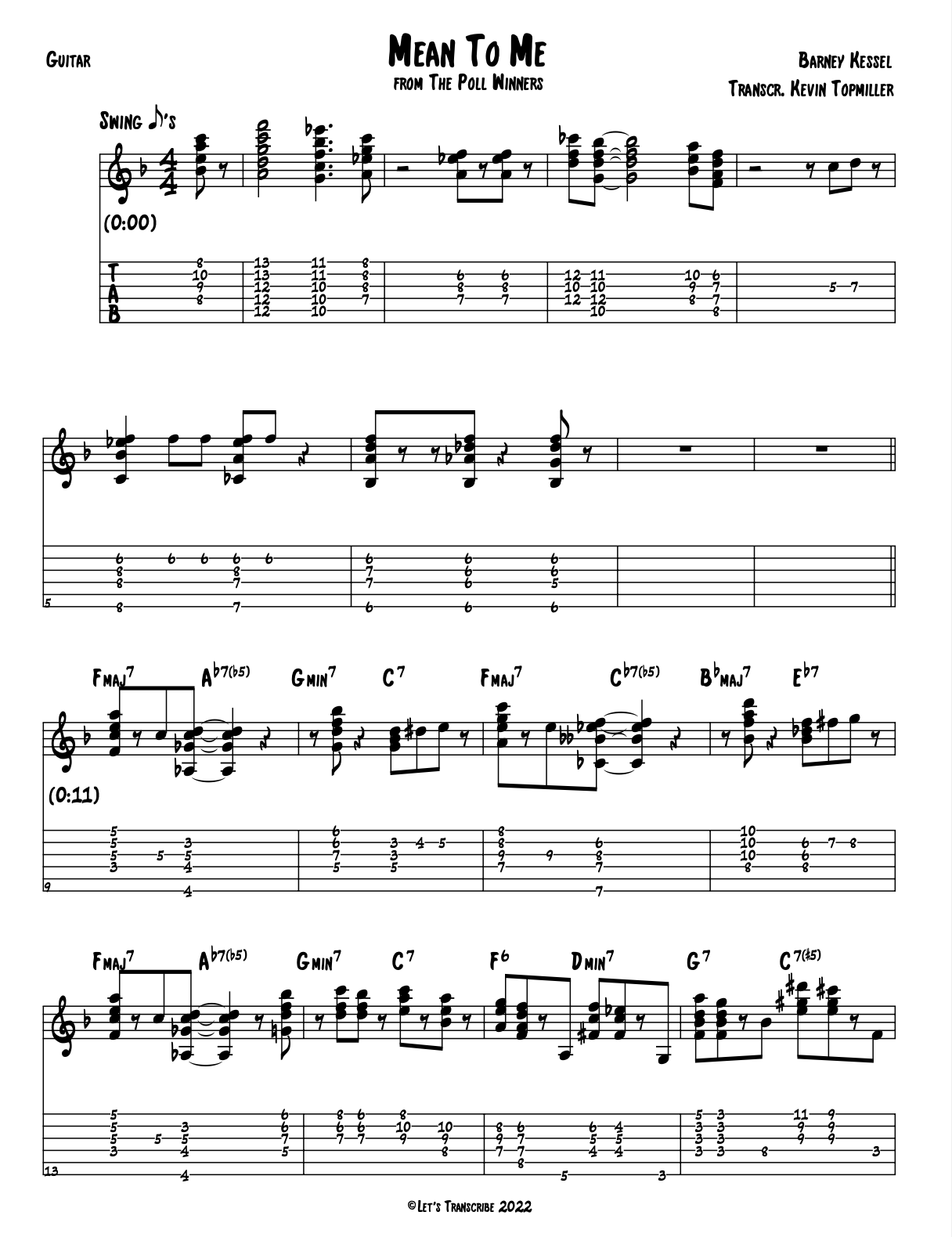 "Mean to Me" - Barney Kessel (Jazz Guitar Transcription)
