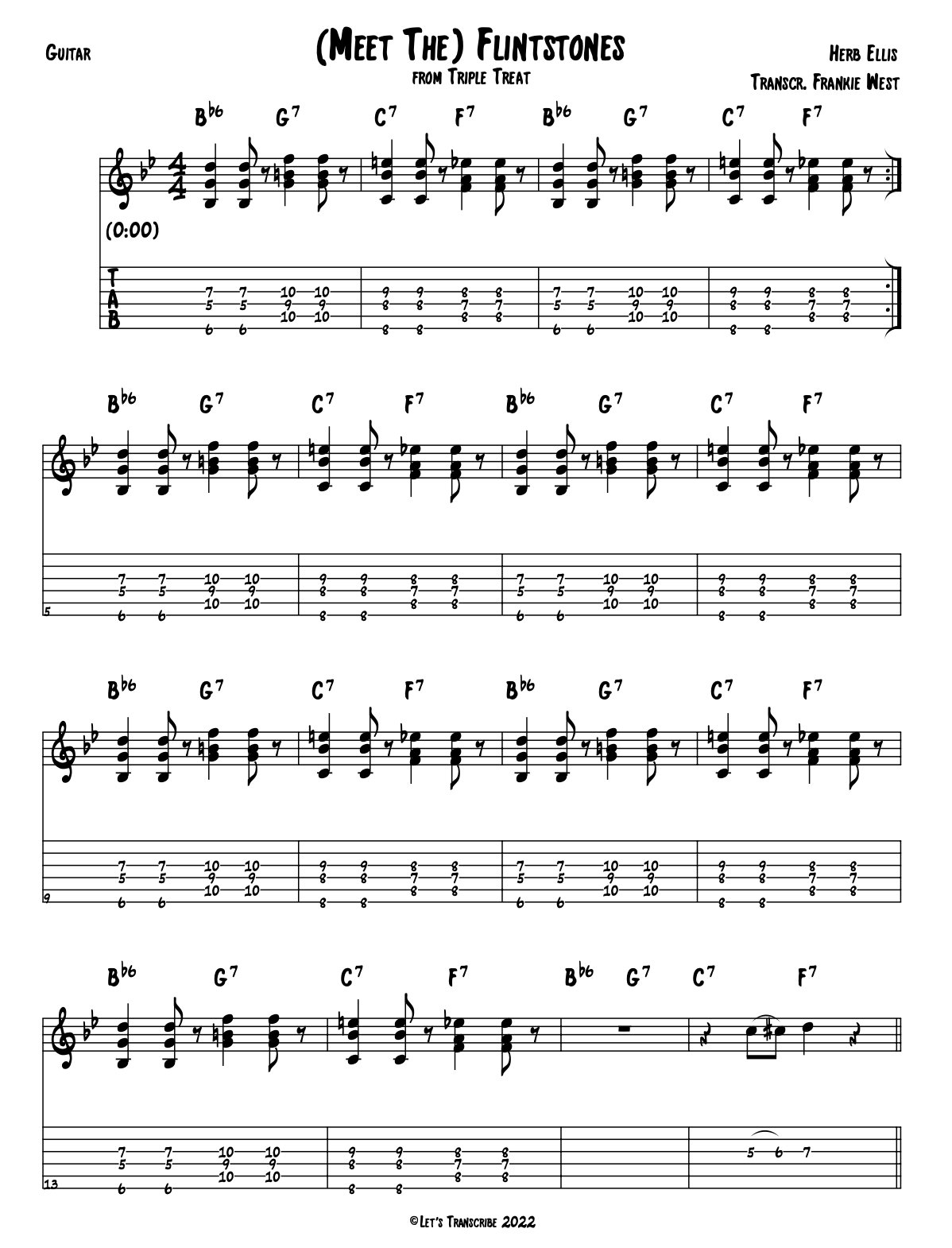 "Meet The Flintstones" - Herb Ellis (Jazz Guitar Transcription)
