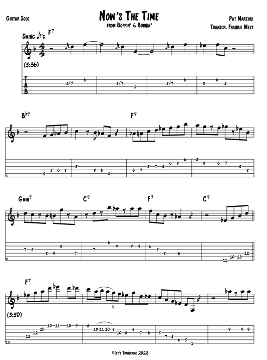 "Now's The Time" - Pat Martino (Jazz Guitar Transcription)