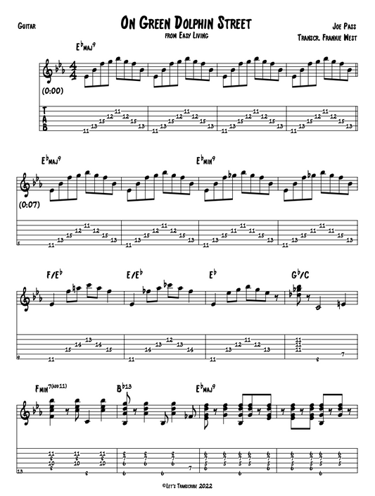 "On Green Dolphin Street" - Joe Pass (Jazz Guitar Transcription)
