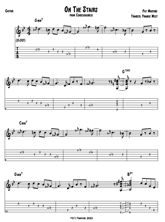 "On the Stairs" - Pat Martino (Jazz Guitar Transcription)