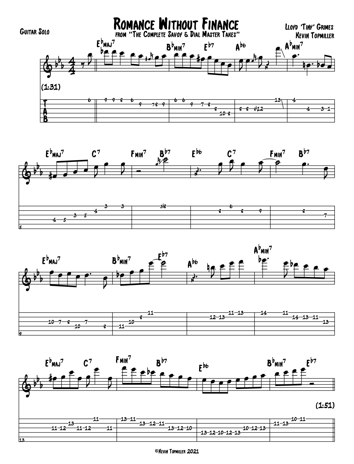 "Romance Without Finance" - Lloyd "Tiny" Grimes (Jazz Guitar Transcription)
