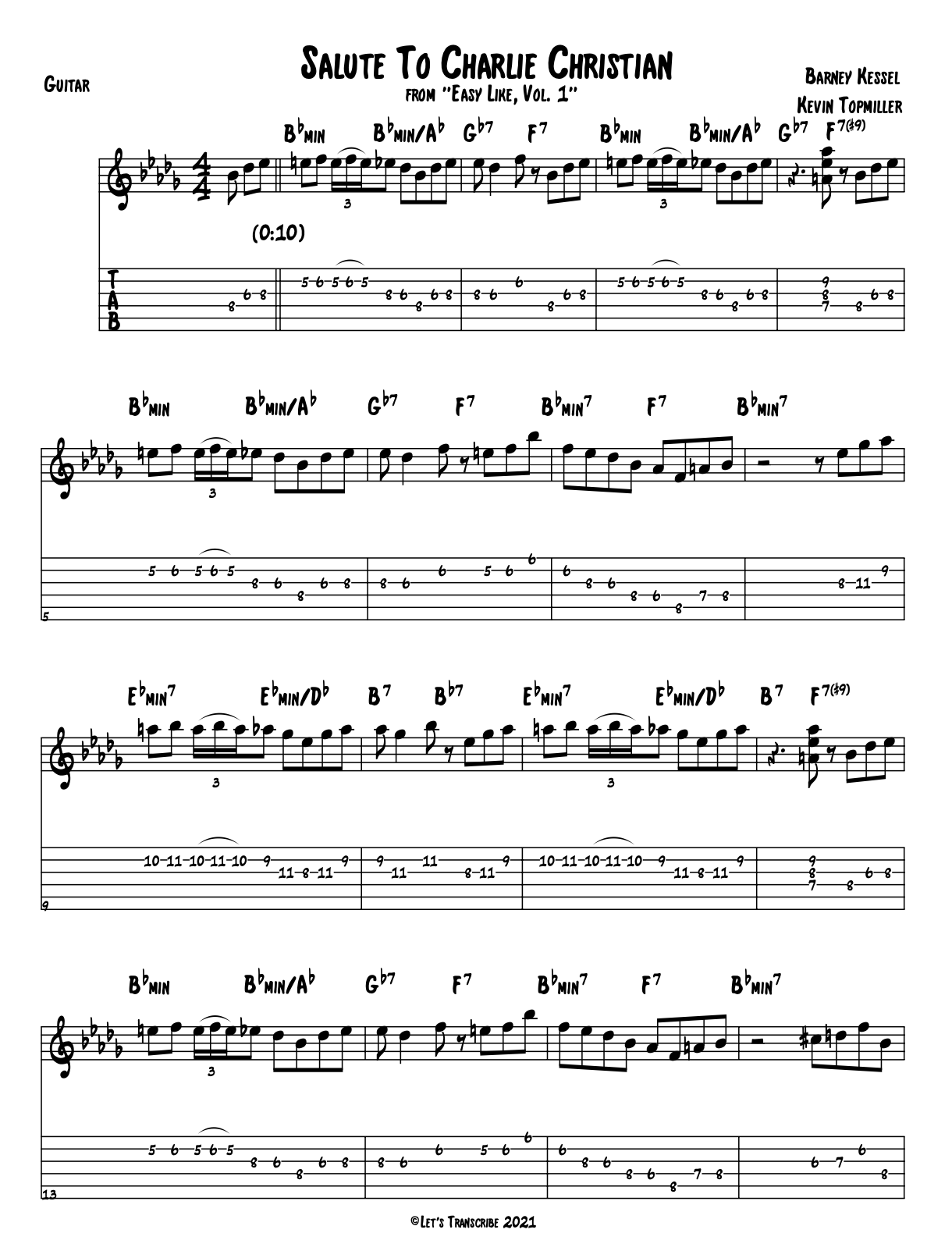 "Salute to Charlie Christian" - Barney Kessel (Jazz Guitar Transcription)